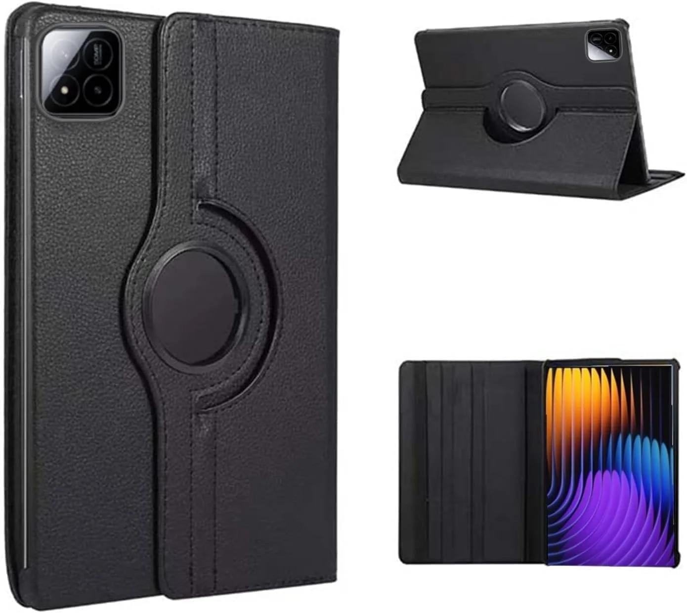 کیف محافظ چرخشی چند زاویه ای باریک 360 درجه QIXUZENI سازگار با شیائومی Mi Pad 7/7 Pro، با قابلیت بیدار شدن/به خواب رفتن خودکار، چرم PU و پشت سخت ضد ضربه (مشکی)
