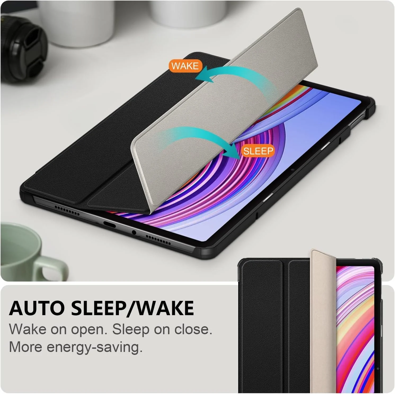 NALACAL Case for Xiaomi Redmi Pad Pro 12.1 Inch 2024, Slim Protective Case, PU Leather Smart Cover with Auto Sleep/Wake, Black