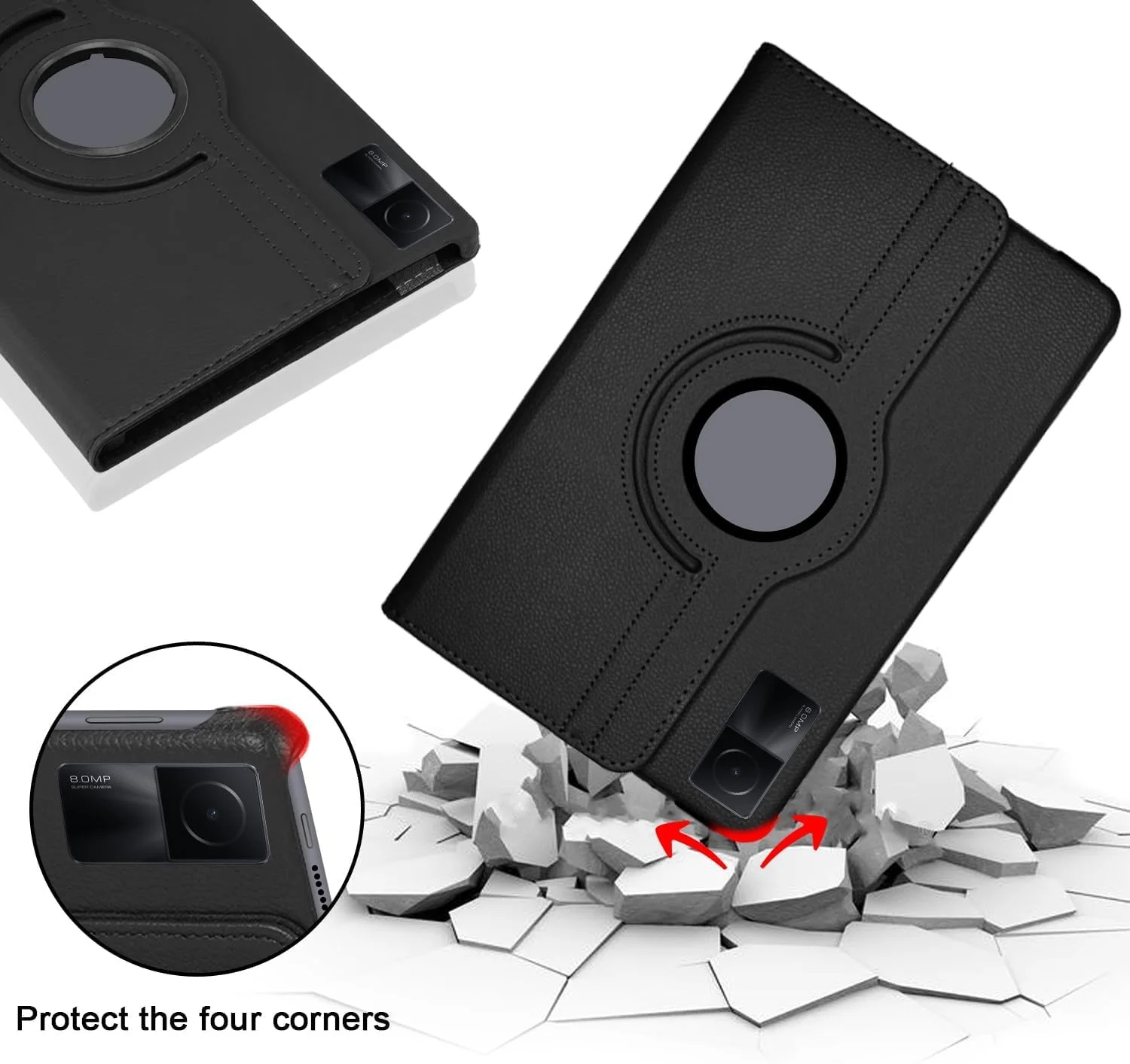 کیف محافظ چرمی PU سازگار با تبلت شیائومی Redmi Pad SE 11 اینچ، کیف چرخشی 360 درجه، کیف بادوام با قابلیت استند و تنظیم زاویه، محافظت کامل از تبلت Redmi Pad SE