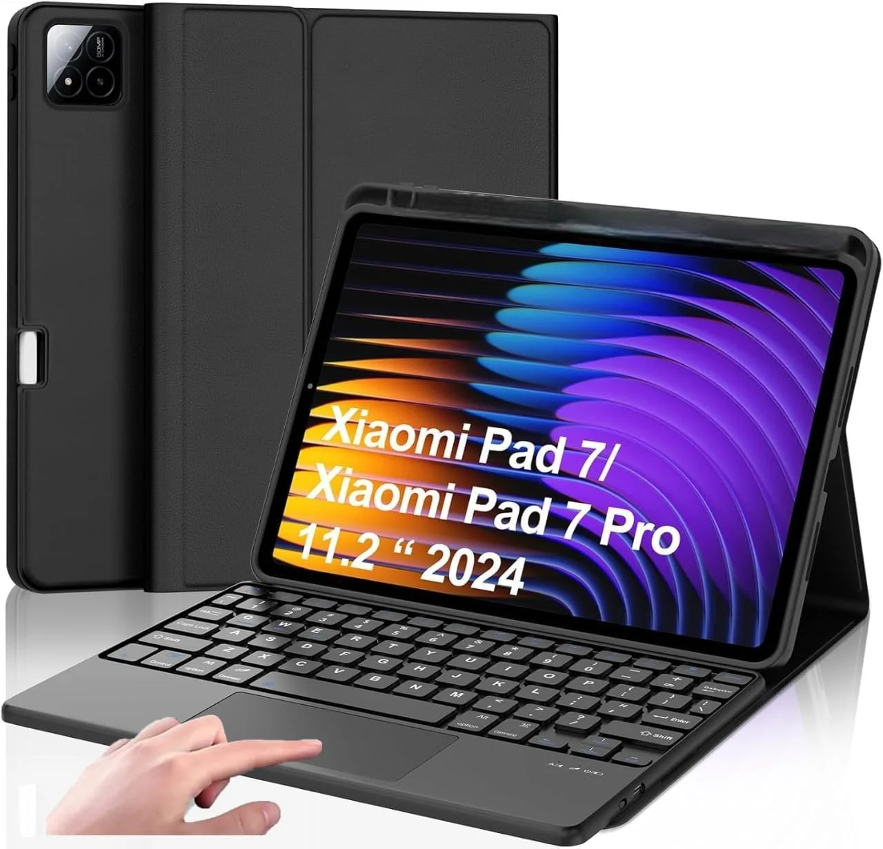 کاور Mi Pad 7 به همراه کیبورد مناسب برای شیائومی پد 7/7 پرو 11.2 اینچ، کیبورد مغناطیسی جداشدنی با ترک پد، استند قابل تنظیم، سبک و قابل حمل، کاور محافظ چرمی PU - مشکی