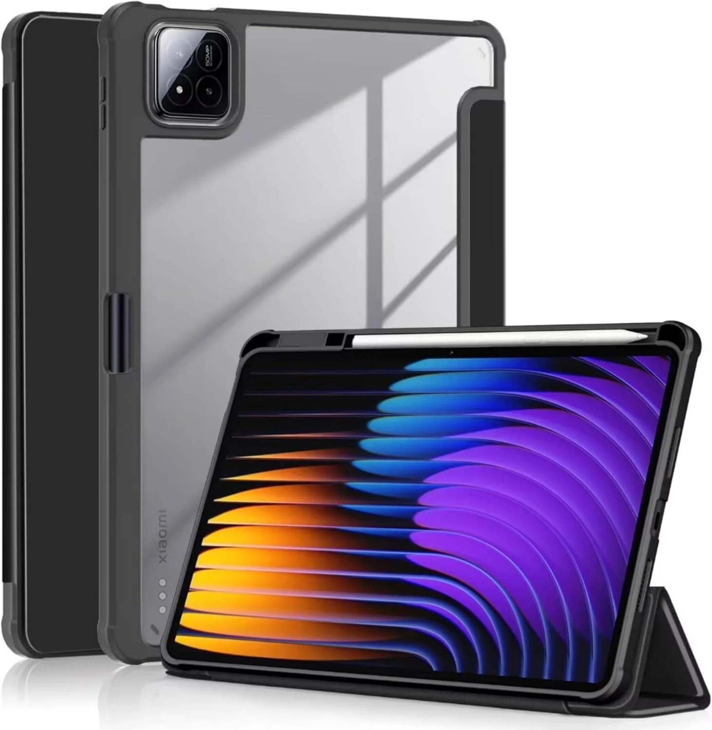 کاور سازگار با شیائومی پد 7/7 پرو 11.2 اینچ 2024، کاور پشتی TPU نرم چند زاویه ای اکریلیک شفاف با نگهدارنده قلم، کاور محافظ پایه ضد ضربه برای شیائومی پد 7/7 پرو 2024