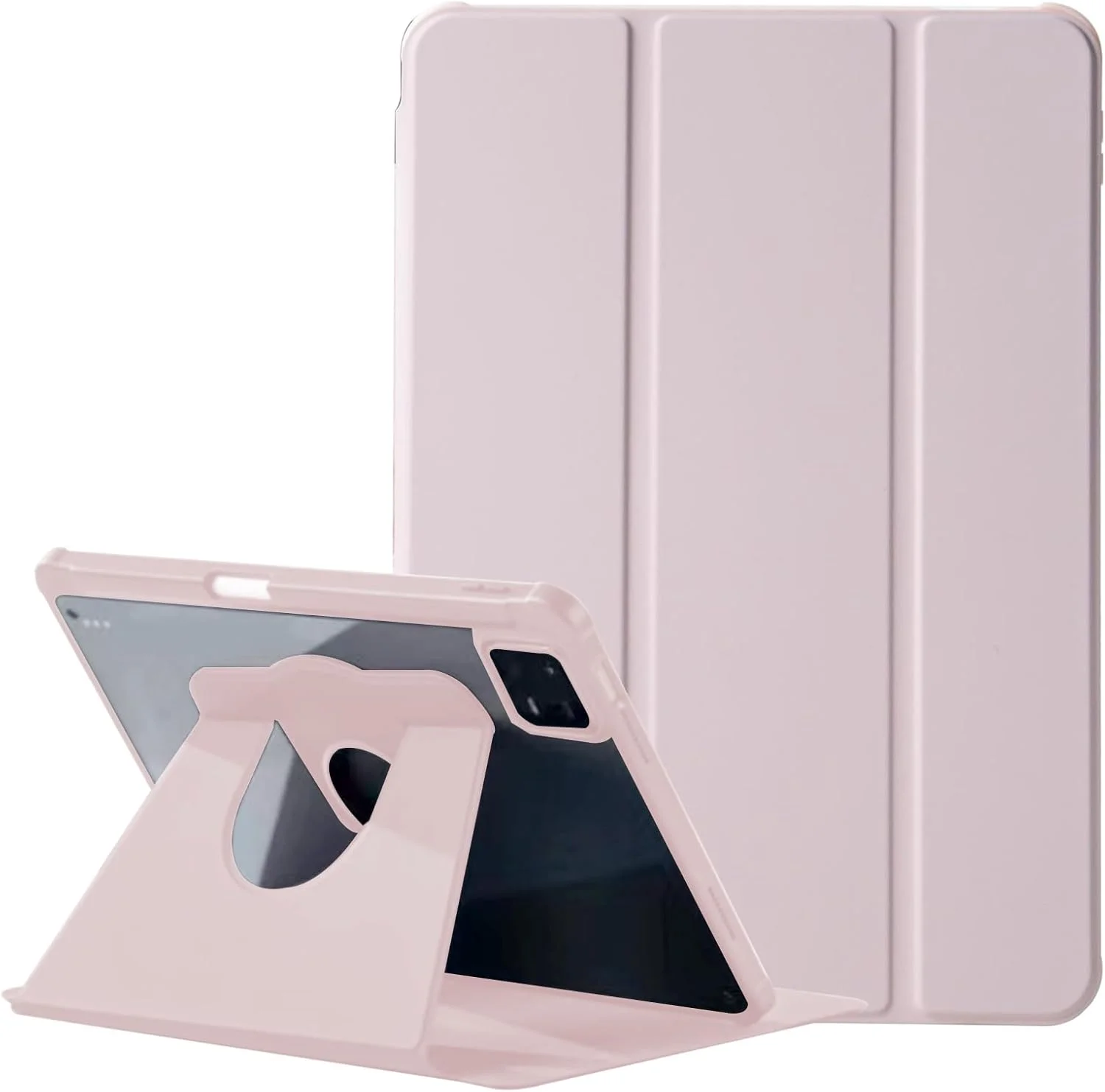 کیف تاشو Tujibeay سازگار با شیائومی پد 7 11.2 اینچ 2024، کاور اکریلیک شفاف چند زاویه ای با بدنه سخت PC با نگهدارنده قلم، کاور محافظ استند با پشت شفاف، بیدار/خواب خودکار (صورتی)