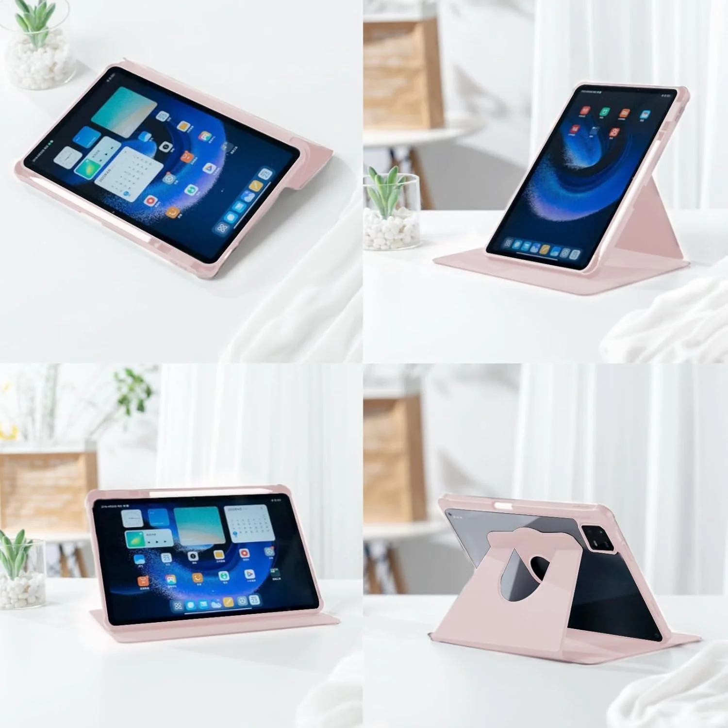 کیف تاشو Tujibeay سازگار با شیائومی پد 7 11.2 اینچ 2024، کاور اکریلیک شفاف چند زاویه ای با بدنه سخت PC با نگهدارنده قلم، کاور محافظ استند با پشت شفاف، بیدار/خواب خودکار (صورتی)