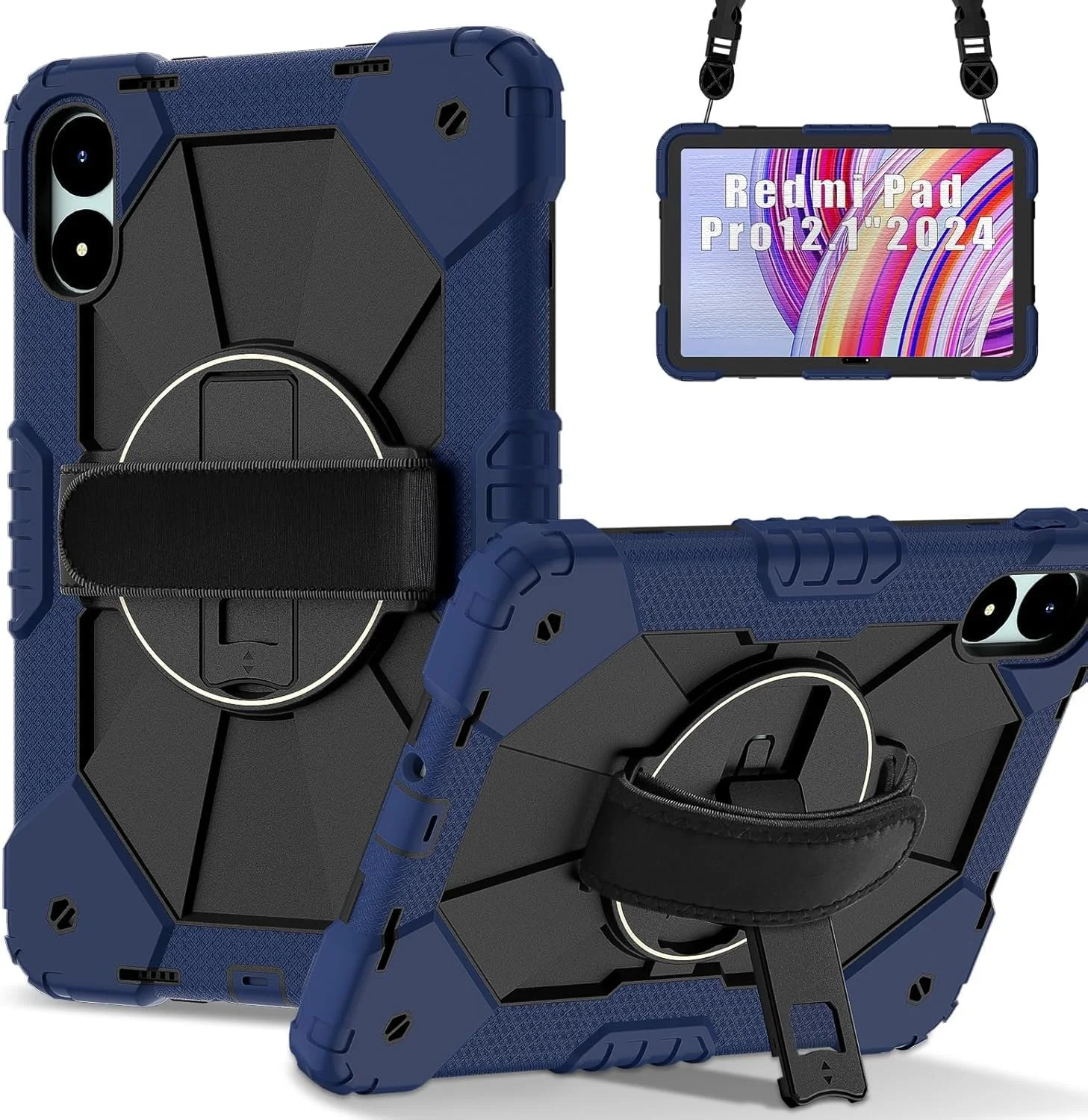 Case For Redmi Pad Pro (12.1 inch, 2024), Azonee Shockproof Kids Case with Kickstand, 360° Rotating Hand Strap & Shoulder Strap, Rugged Protective Cover (Blue Black) Case For Redmi Pad Pro (12.1 inch, 2024), Azonee Shockproof Kids Case with Kickstand, 360° Rotating Hand Strap & Shoulder Strap, Rugged Protective Cover (Blue Black)