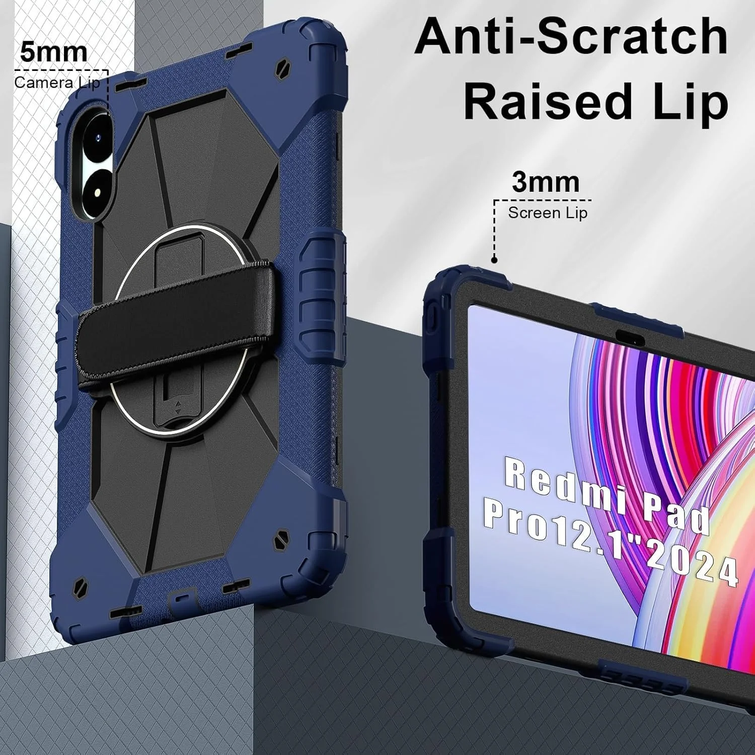 Case For Redmi Pad Pro (12.1 inch, 2024), Azonee Shockproof Kids Case with Kickstand, 360° Rotating Hand Strap & Shoulder Strap, Rugged Protective Cover (Blue Black) Case For Redmi Pad Pro (12.1 inch, 2024), Azonee Shockproof Kids Case with Kickstand, 360° Rotating Hand Strap & Shoulder Strap, Rugged Protective Cover (Blue Black)