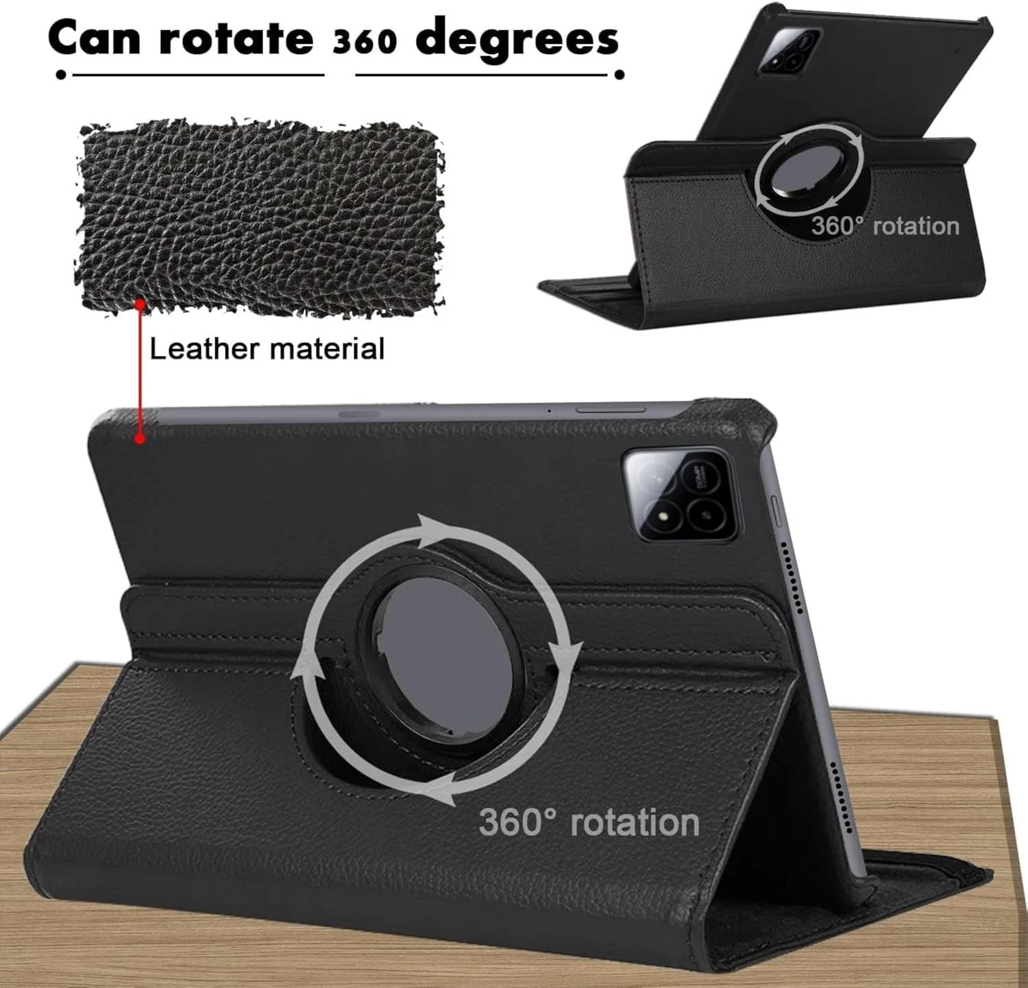 کیف چرمی چرخشی 360 درجه Vurtboly سازگار با تبلت Xiaomi MI Pad7/7 Pro 11.2 اینچ 2025، کیف محافظ چرمی با قابلیت تنظیم چند زاویه و ضد ضربه برای Xiaomi Pad7/7 Pro 2025 (مشکی)