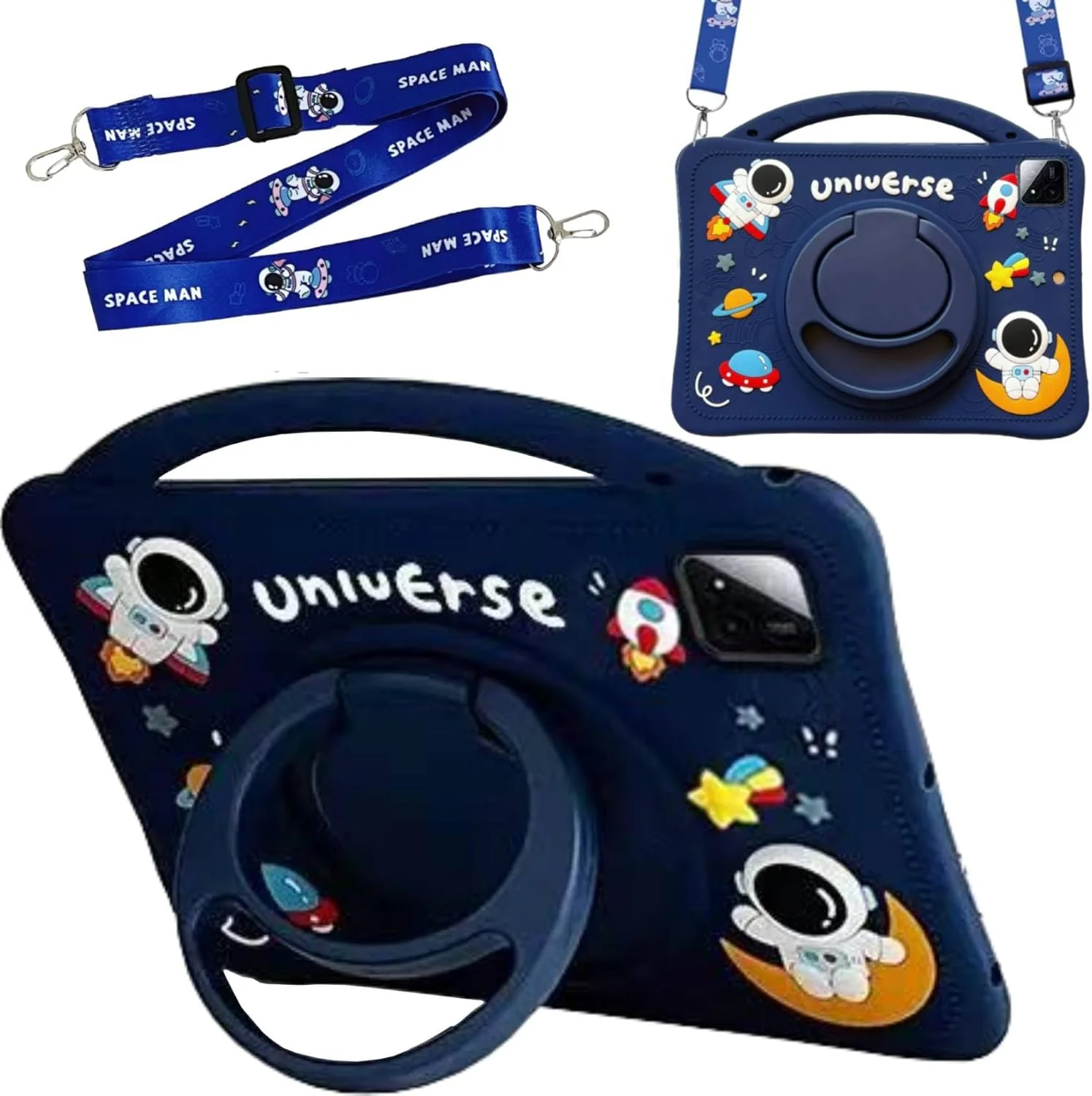 کیف کودکانه Vurtboly سازگار با شیائومی Mi Pad 7/7 Pro 11.2 اینچ 2024، قاب تبلت کودکانه فضانورد رباتی بامزه با نگهدارنده مداد، دسته سبک وزن ضد ضربه با بند شانه و پایه