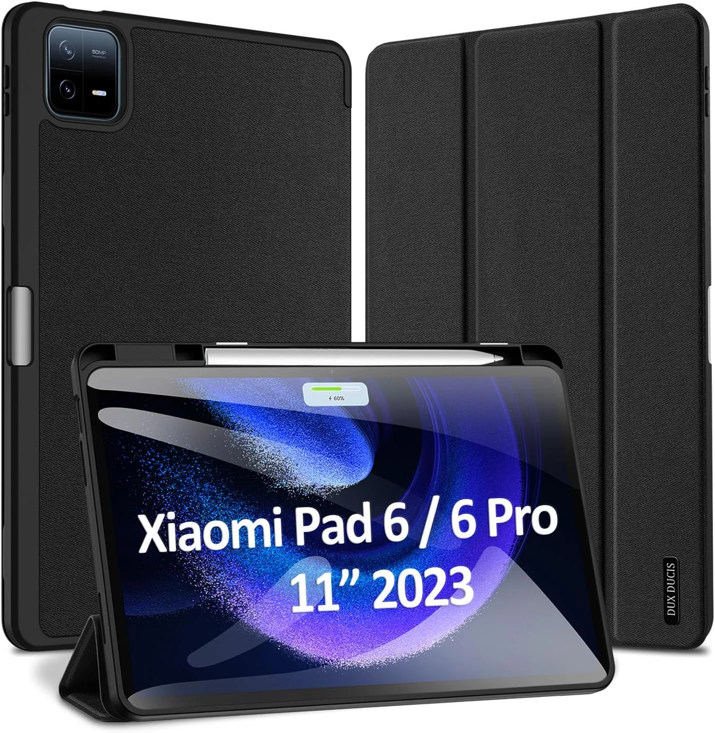 کاور محافظ تبلت DUX DUCIS برای شیائومی پد 6/6 پرو 11 اینچ 2023، کاور باریک مغناطیسی TPU نرم با جای قلم S Pen برای تبلت Mi Pad 6 11 اینچی، کاور محافظ چند زاویه ای (مشکی)
