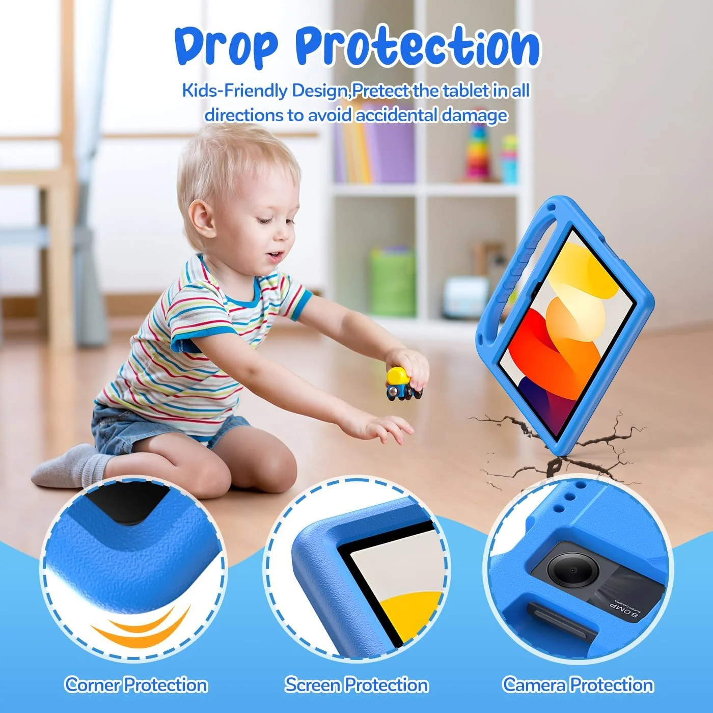 کیف محافظ کودکانه RollinCase برای شیائومی Redmi Pad SE 11 اینچی (2023)، کیف محافظ سبک وزن EVA ضد ضربه با دسته و بند شانه، آبی کیف محافظ کودکانه RollinCase برای شیائومی Redmi Pad SE 11 اینچی (2023)، کیف محافظ سبک وزن EVA ضد ضربه با دسته و بند شانه، آبی