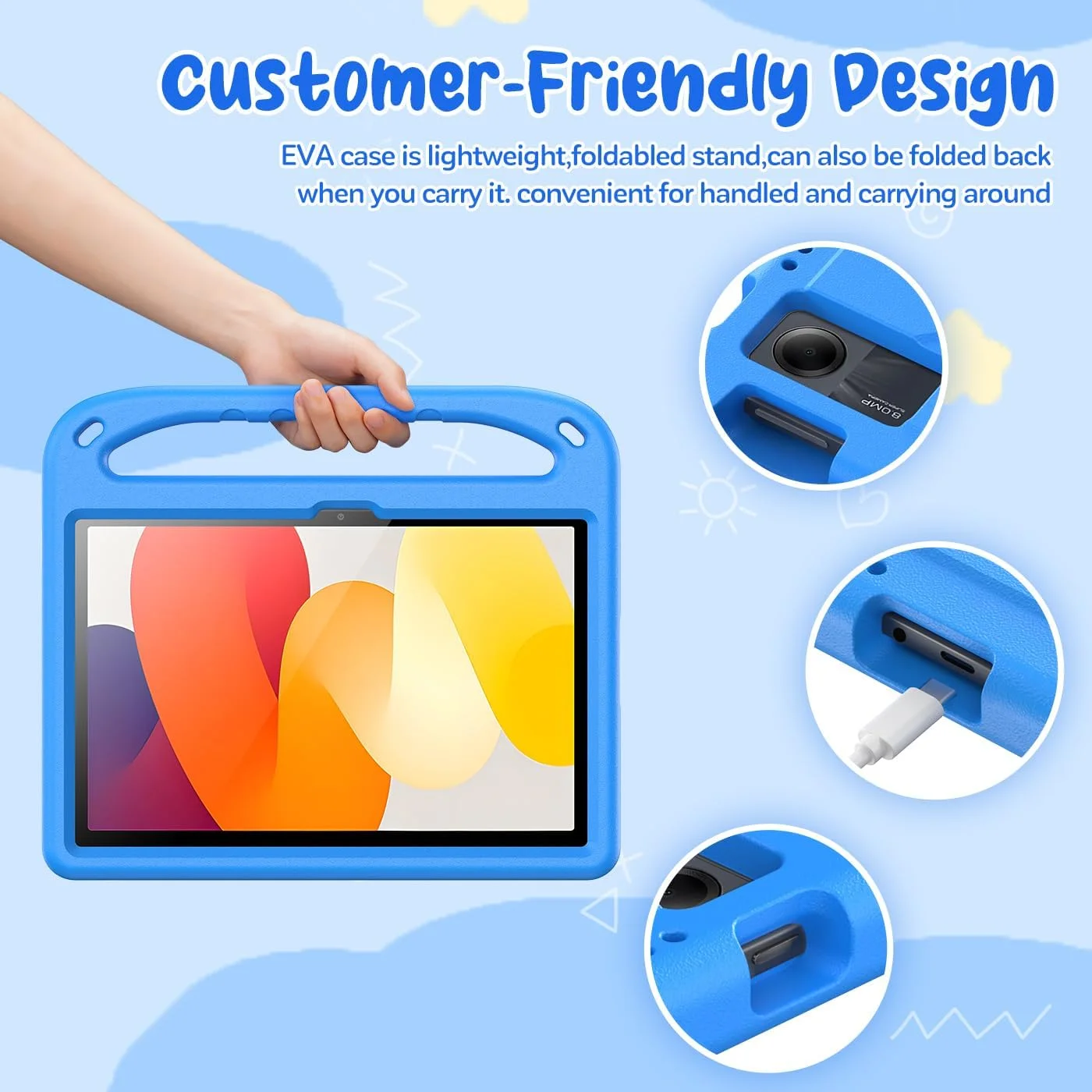 کیف محافظ کودکانه RollinCase برای شیائومی Redmi Pad SE 11 اینچی (2023)، کیف محافظ سبک وزن EVA ضد ضربه با دسته و بند شانه، آبی کیف محافظ کودکانه RollinCase برای شیائومی Redmi Pad SE 11 اینچی (2023)، کیف محافظ سبک وزن EVA ضد ضربه با دسته و بند شانه، آبی
