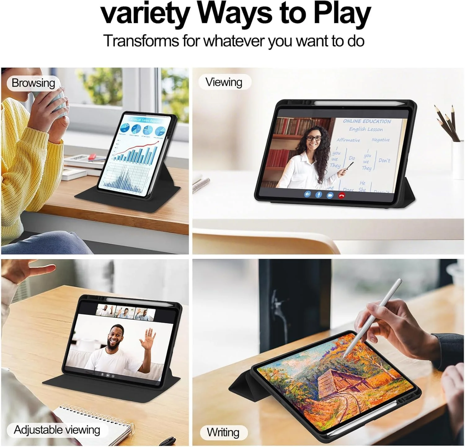 کاور تبلت شیائومی پد 7 / پد 7 پرو 11.2 اینچ، کاور چرخشی 360 درجه Azonee با جای قلم و استند، محافظ باریک، مشکی