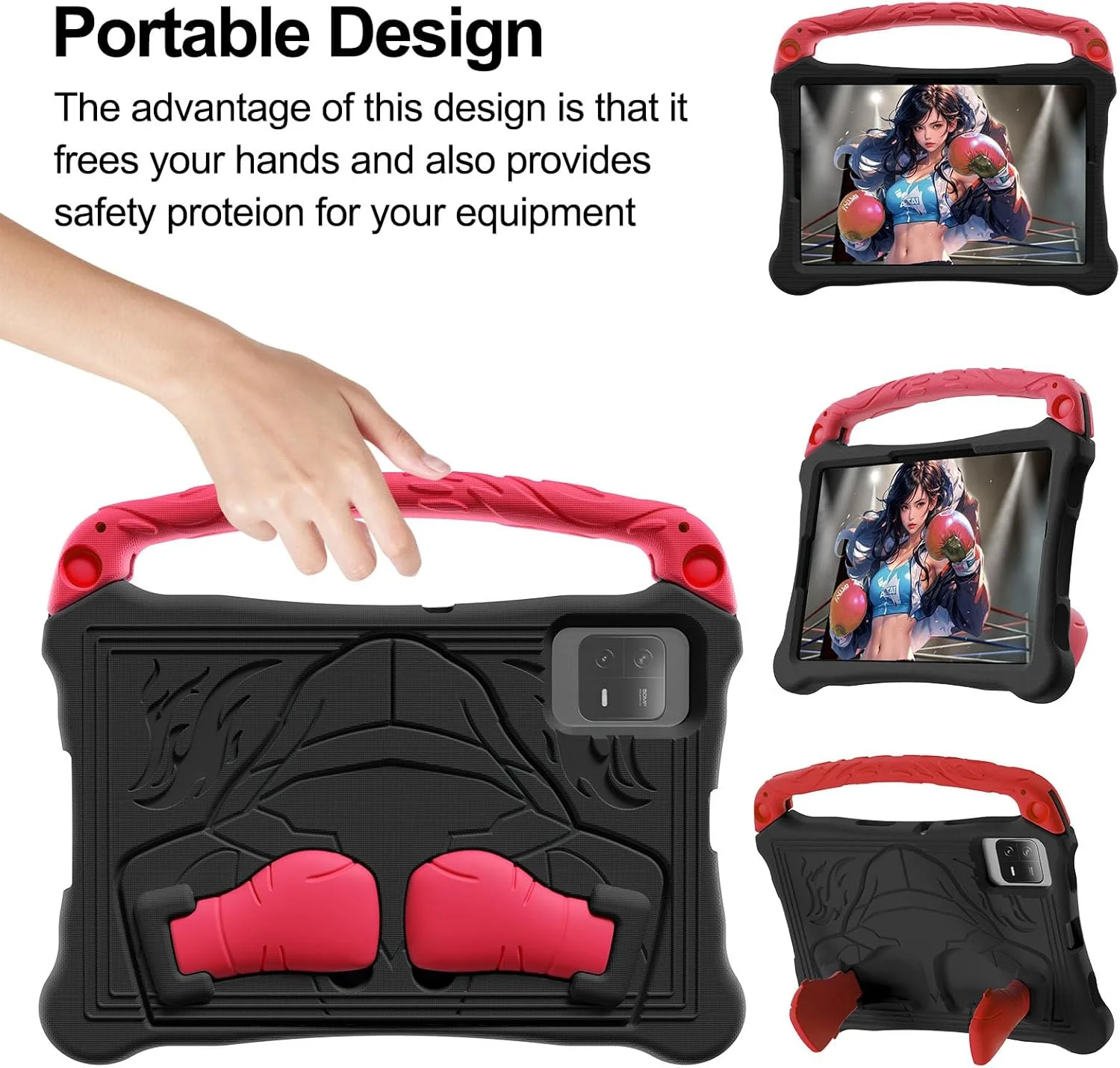 Kids Case for Xiaomi Redmi Pad SE 11" 2023 Lightweight EVA Shockproof Handle Stand Cover, Protective Case Black