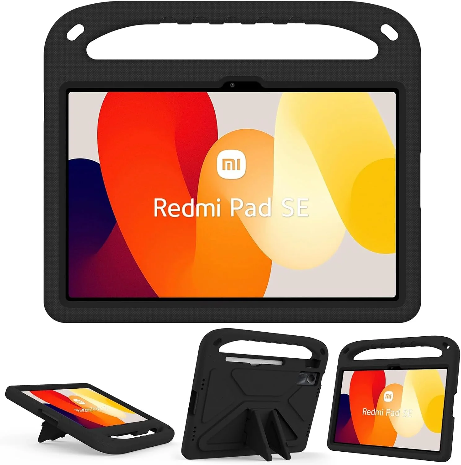 کیف محافظ کودکانه Skeido مناسب برای تبلت شیائومی Redmi Pad SE 11 اینچ (2023)، فوم EVA سبک وزن، ضد ضربه، بادوام، با دسته و استند، مناسب برای کودکان (مشکی)