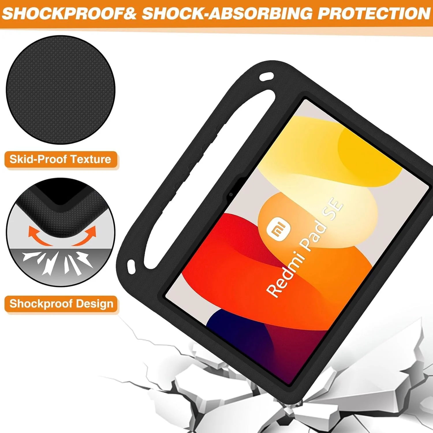 کیف محافظ کودکانه Skeido مناسب برای تبلت شیائومی Redmi Pad SE 11 اینچ (2023)، فوم EVA سبک وزن، ضد ضربه، بادوام، با دسته و استند، مناسب برای کودکان (مشکی) کیف محافظ کودکانه Skeido مناسب برای تبلت شیائومی Redmi Pad SE 11 اینچ (2023)، فوم EVA سبک وزن، ضد ضربه، بادوام، با دسته و استند، مناسب برای کودکان (مشکی)