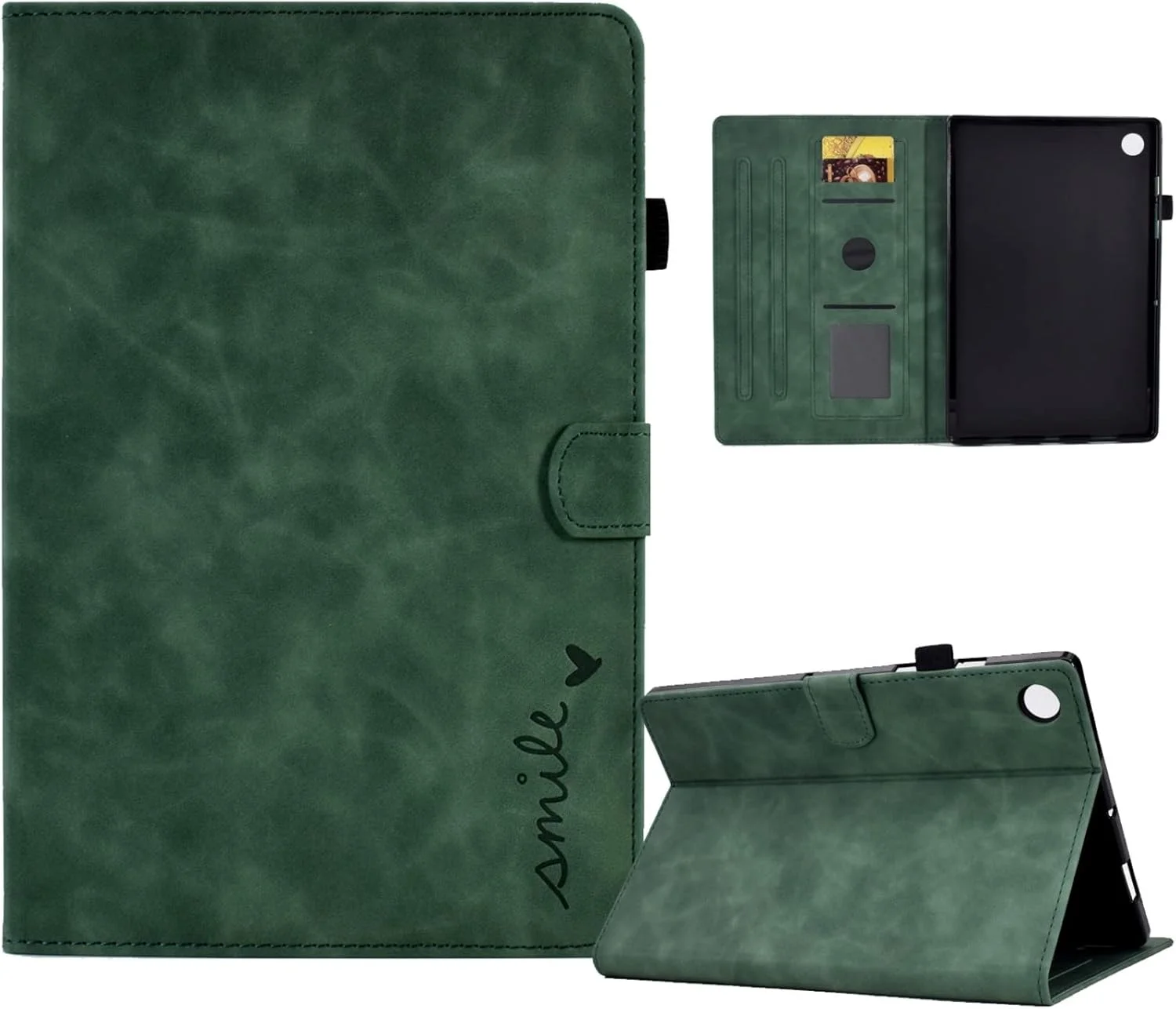 QIHANG SHIHUI Phone Cases For Lenovo Tab M10 Plus 3rd Gen Embossed Smile Flip Tablet Leather Case(Red)(Green)(Brown) etc (Color : Green)