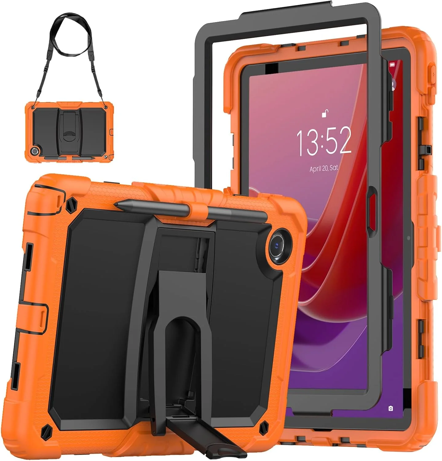 کاور محافظ تبلت لنوو تب M11 سایز 11 اینچ مدل 2024 (TB-330FU/TB-331FC) سی‌مک، ضد ضربه به همراه محافظ صفحه نمایش، استند قابل تنظیم و بند شانه، نارنجی