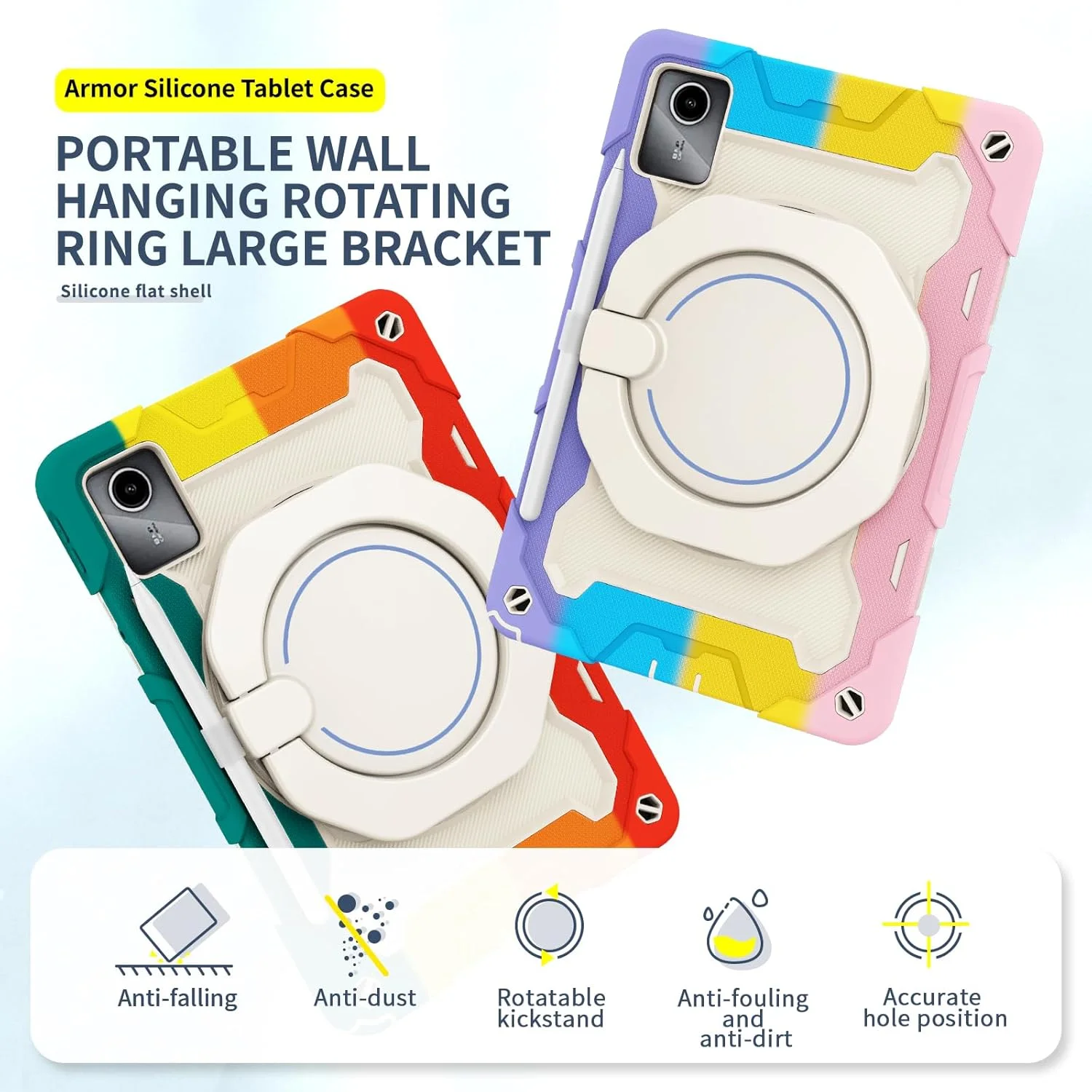 کیف سیلیکونی تبلت nincyee برای Lenovo Tab M11 11 اینچ 2024، کیف ضد ضربه با نگهدارنده مداد، بند شانه، حلقه بزرگ چرخان آویز پایه برای کودکان