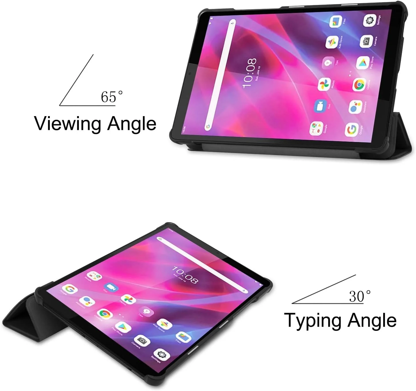 کیف تبلت مسافرتی XNCVBD سازگار با تبلت Lenovo Tab M8 نسل 3 TB-8506F، کیف کوچک سه تایی تاشو، پایه هوشمند شیرجه چند منظوره، پوشش فولیو محافظ تبلت (مشکی)