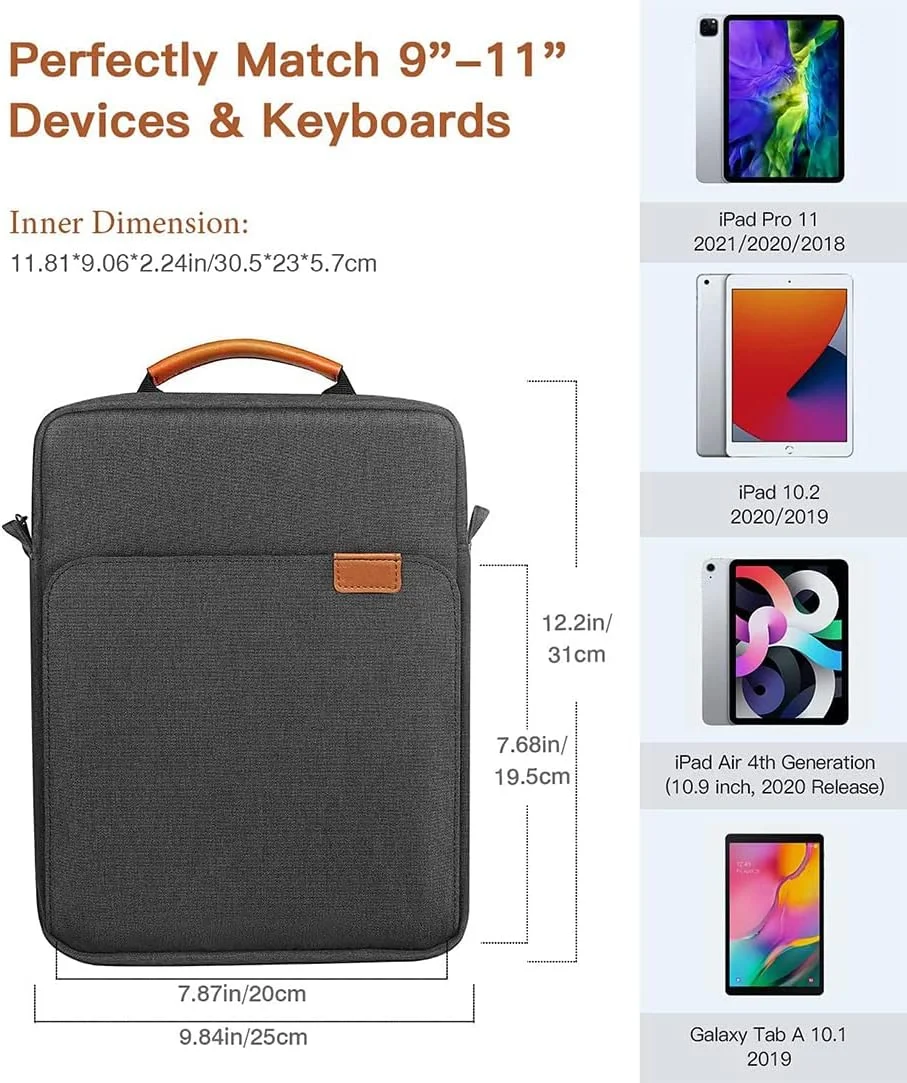 360° Protection Tablet Case Shoulder Bag for iPad Pro 11 M1 2021/2020, Air 4 10.9, 10.2 With Keyboard - Accessories Pocket, Carrying Sleeve for Pencil, Cables 360° Protection Tablet Case Shoulder Bag for iPad Pro 11 M1 2021/2020, Air 4 10.9, 10.2 With Keyboard - Accessories Pocket, Carrying Sleeve for Pencil, Cables