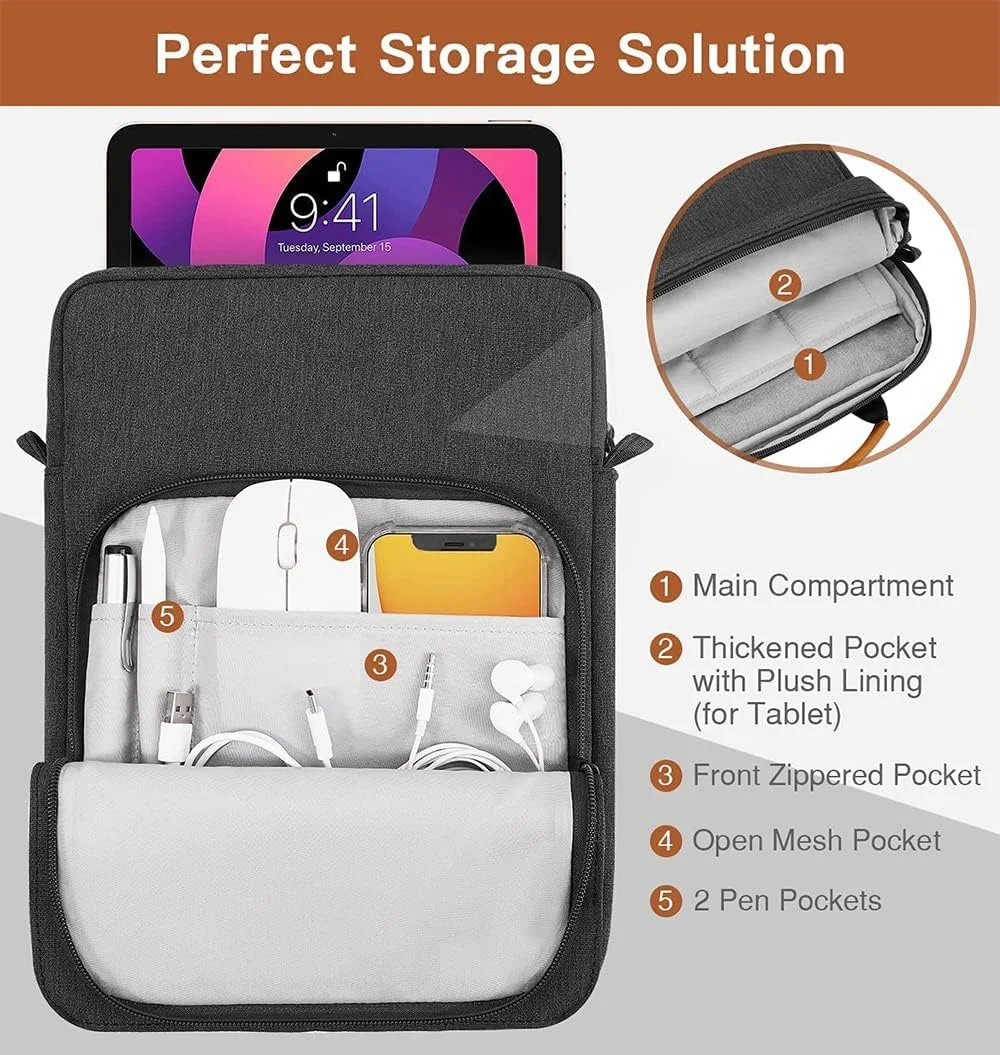 360° Protection Tablet Case Shoulder Bag for iPad Pro 11 M1 2021/2020, Air 4 10.9, 10.2 With Keyboard - Accessories Pocket, Carrying Sleeve for Pencil, Cables 360° Protection Tablet Case Shoulder Bag for iPad Pro 11 M1 2021/2020, Air 4 10.9, 10.2 With Keyboard - Accessories Pocket, Carrying Sleeve for Pencil, Cables
