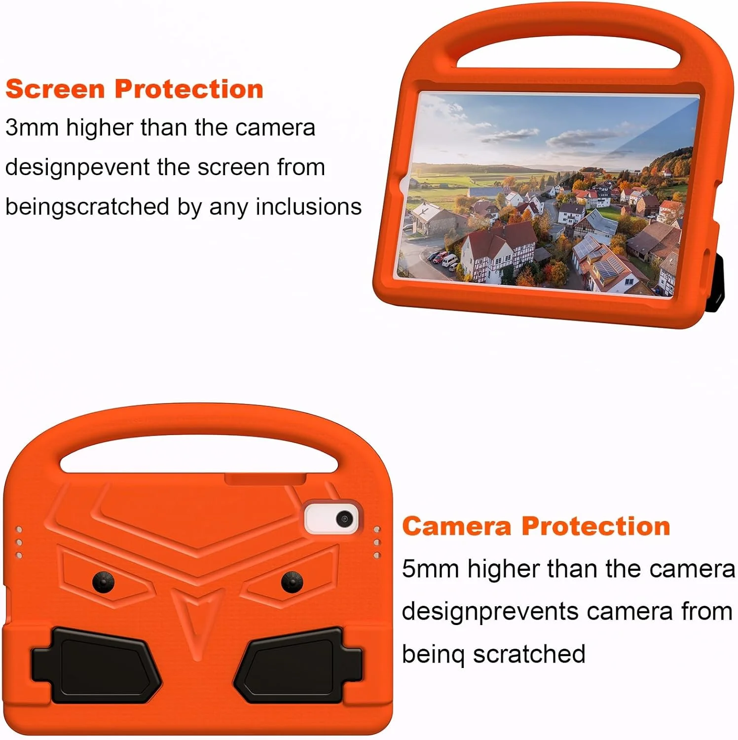 محافظ تبلت، کیف تبلت سازگار با کودکان، سازگار با لنوو تب M9 TB-310FU (2023) - کاور بادوام، سبک وزن، EVA مقاوم در برابر ضربه، دارای دسته محافظ و پایه تبلت (رنگ: نارنجی)