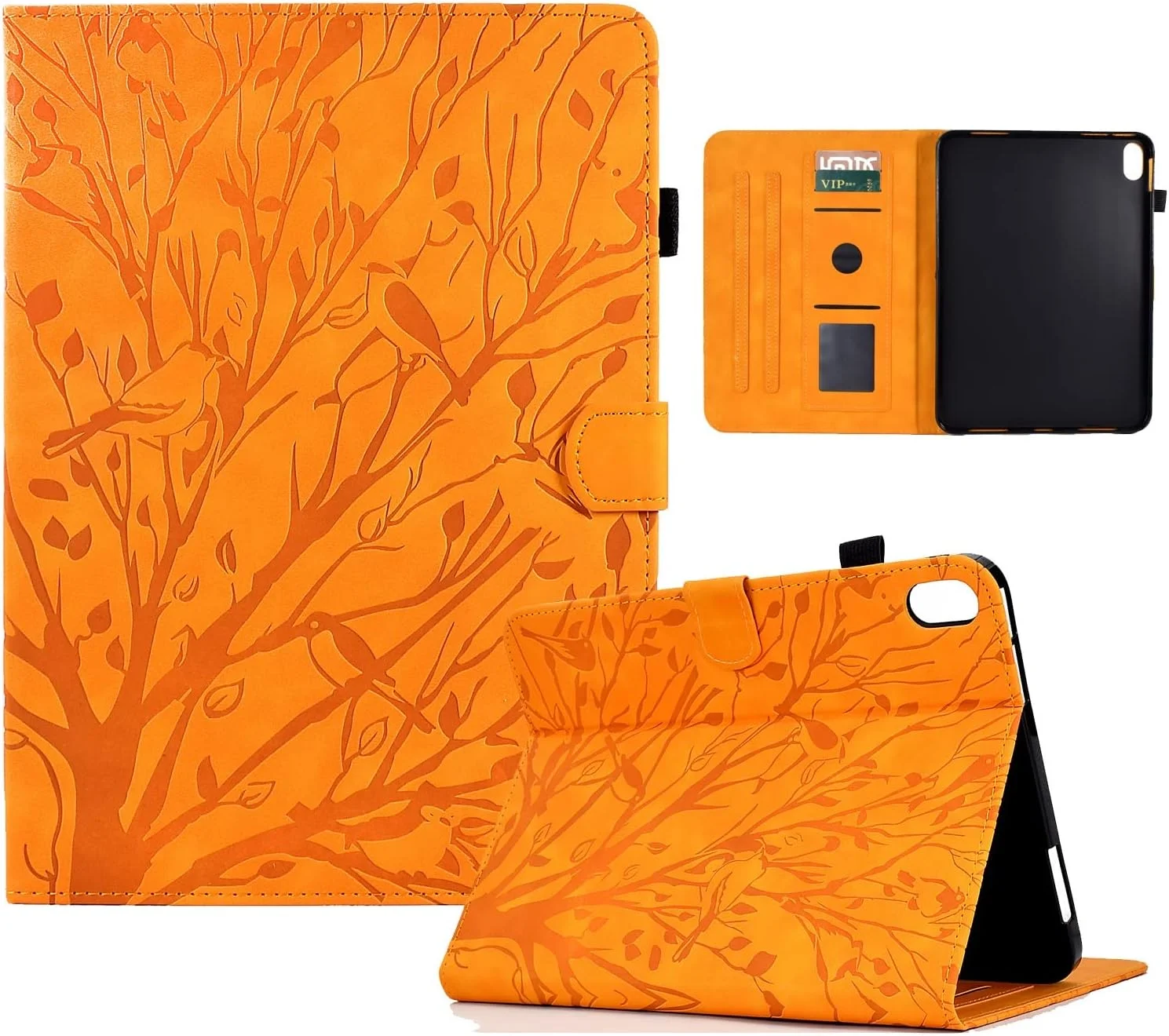 کیف تبلت محافظ طرح قدیمی سازگار با تبلت لنوو تب P11 TB-J606F 11 اینچ، چرم PU ممتاز، قابلیت تنظیم زاویه دید چندگانه با 2 جای کارت اعتباری/حالت خواب و بیدار شدن خودکار، لوازم جانبی تبلت (نارنجی)