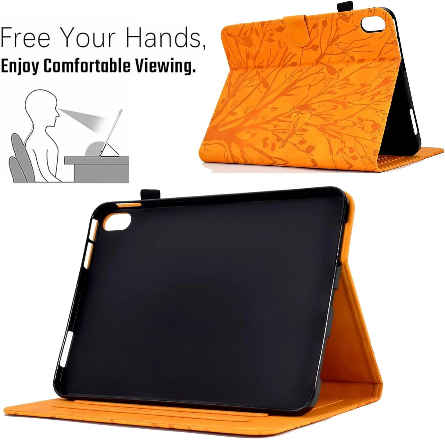 کیف تبلت محافظ طرح قدیمی سازگار با تبلت لنوو تب P11 TB-J606F 11 اینچ، چرم PU ممتاز، قابلیت تنظیم زاویه دید چندگانه با 2 جای کارت اعتباری/حالت خواب و بیدار شدن خودکار، لوازم جانبی تبلت (نارنجی)