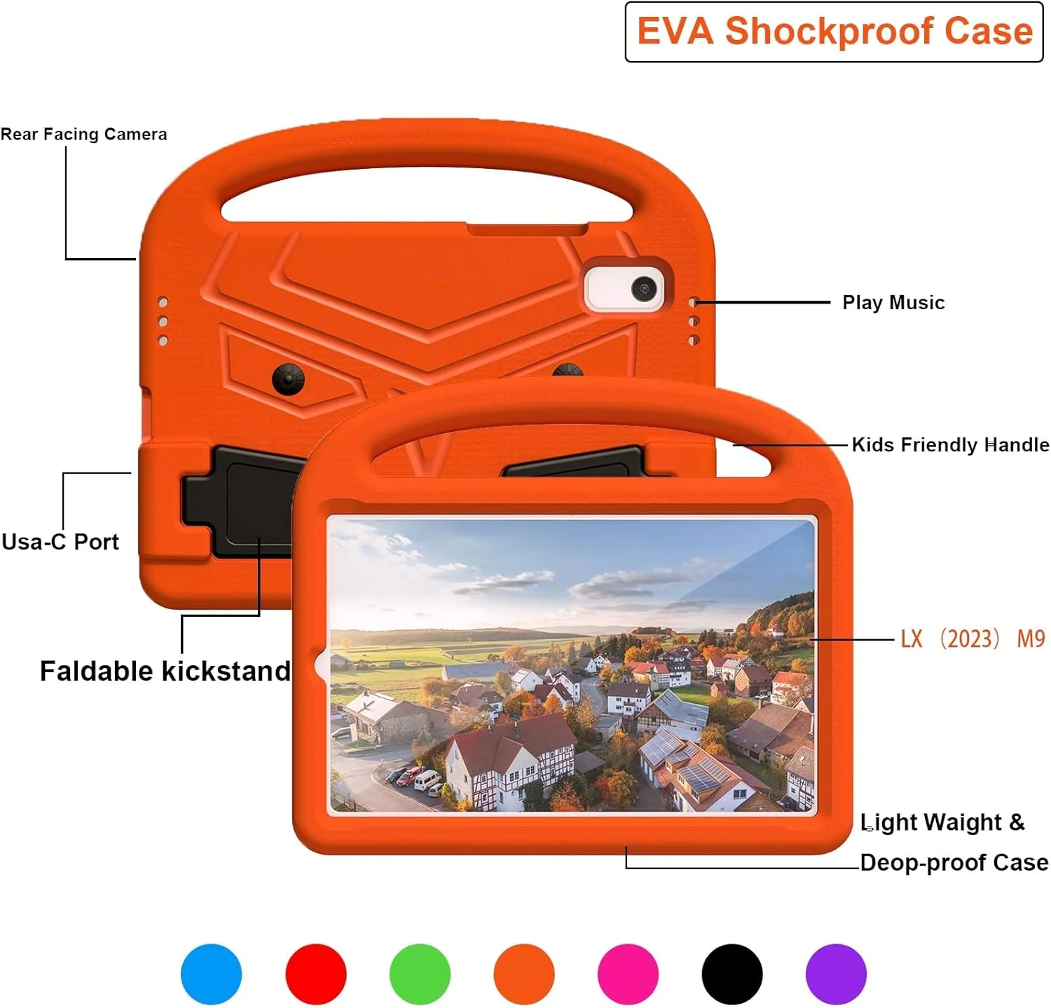 کیف محافظ تبلت سازگار با تبلت کودکان سازگار با Lenovo Tab M9 TB-310FU (2023) - کاور بادوام سبک وزن EVA ضد ضربه با دسته محافظ و پایه (رنگ: نارنجی) کیف محافظ تبلت سازگار با تبلت کودکان سازگار با Lenovo Tab M9 TB-310FU (2023) - کاور بادوام سبک وزن EVA ضد ضربه با دسته محافظ و پایه (رنگ: نارنجی)