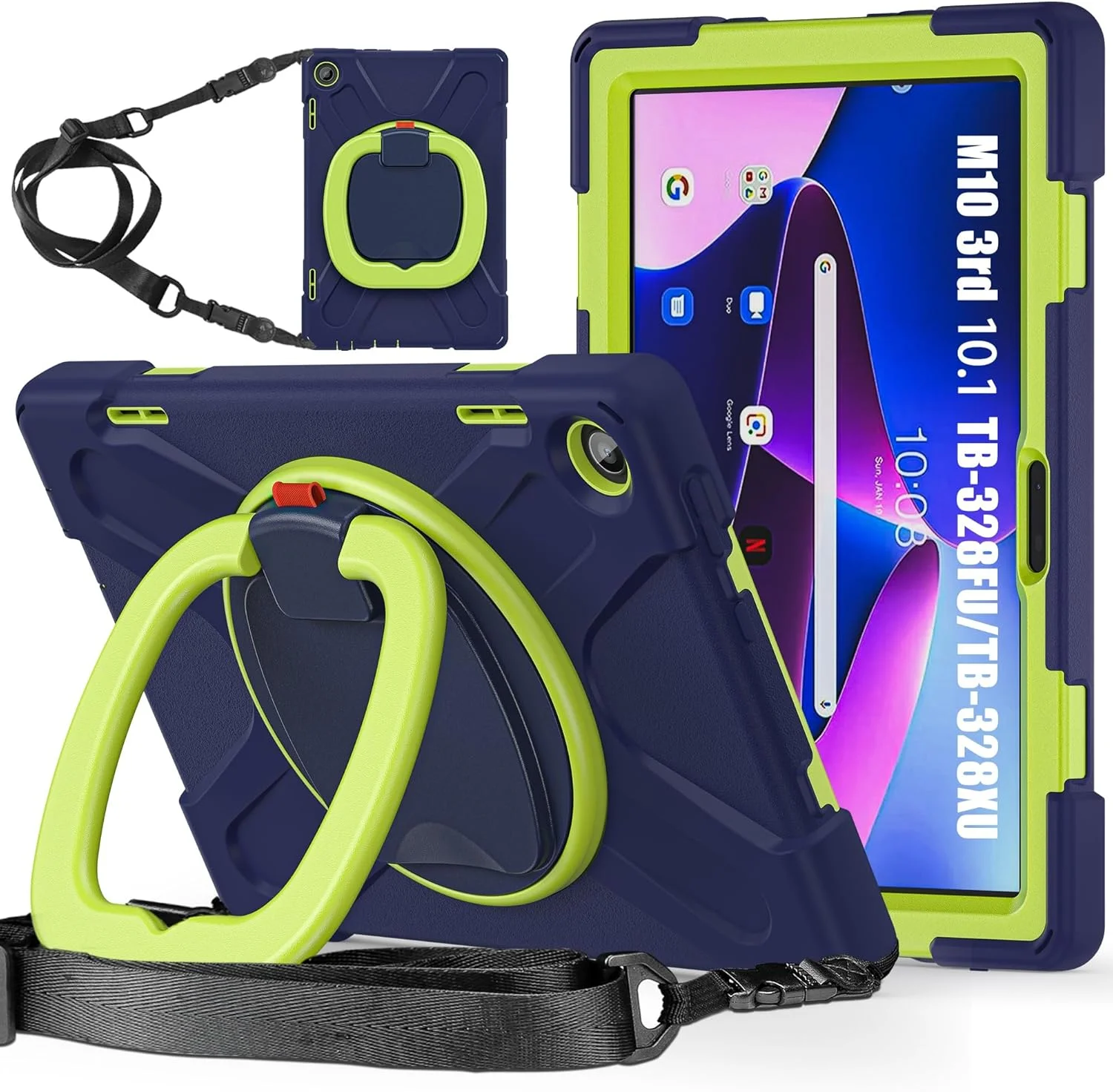 کاور تبلت سازگار با لنوو تب M10 HD 2022 نسل سوم 10.1 اینچی TB-328FU/TB-328XU، کاور ضد ضربه TPU سنگین مناسب کودکان، دارای پایه چرخشی 360 درجه چند منظوره + بند شانه ای، کاور مقاوم تبلت کاور تبلت سازگار با لنوو تب M10 HD 2022 نسل سوم 10.1 اینچی TB-328FU/TB-328XU، کاور ضد ضربه TPU سنگین مناسب کودکان، دارای پایه چرخشی 360 درجه چند منظوره + بند شانه ای، کاور مقاوم تبلت