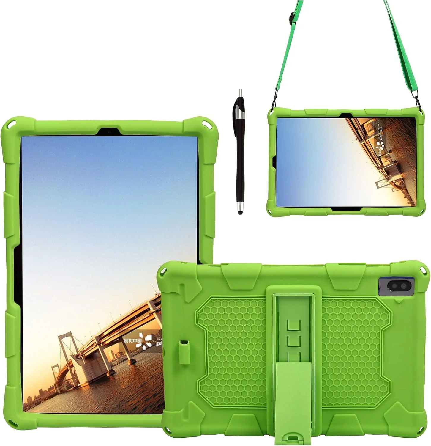 محافظ تبلت سازگار با Lenovo M10 FHD Plus 10.3''-X606F، کاور محافظ نرم و سبک سیلیکونی ضد ضربه با پایه و بند شانه ای لوازم جانبی تبلت (سبز)