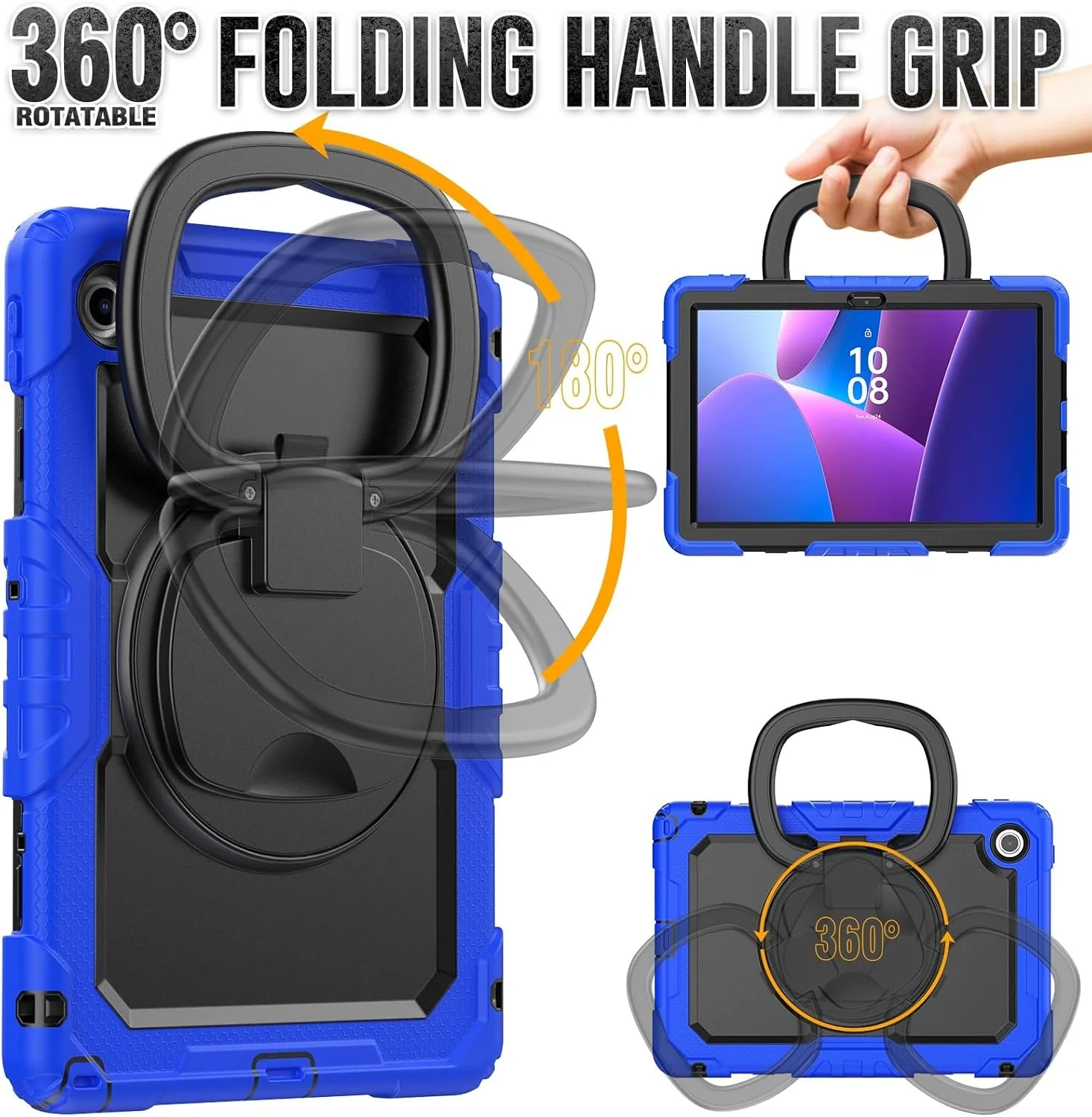 کیف محافظ تبلت سازگار با تبلت لنوو تب 10.1 (TB-311XU) / K10C TB311FU 2025 به همراه محافظ صفحه نمایش، کیف محافظ مقاوم با دسته چرخان سیلیکونی کیف محافظ تبلت سازگار با تبلت لنوو تب 10.1 (TB-311XU) / K10C TB311FU 2025 به همراه محافظ صفحه نمایش، کیف محافظ مقاوم با دسته چرخان سیلیکونی