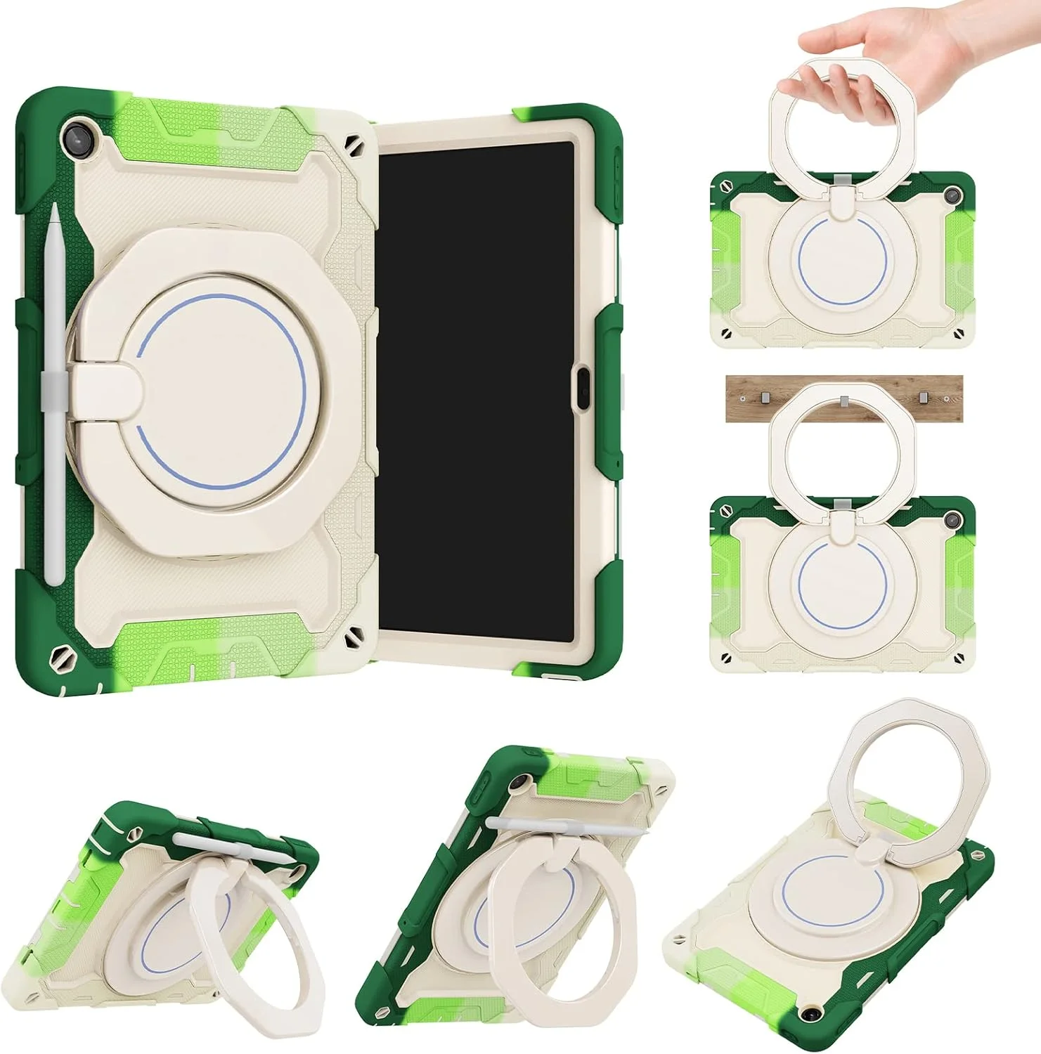 کیف سیلیکونی تبلت nincyee برای Lenovo Tab M10 Plus نسل 3، قاب ضد ضربه با نگهدارنده قلم، بند شانه، حلقه بزرگ چرخان پایه نگهدارنده برای کودکان