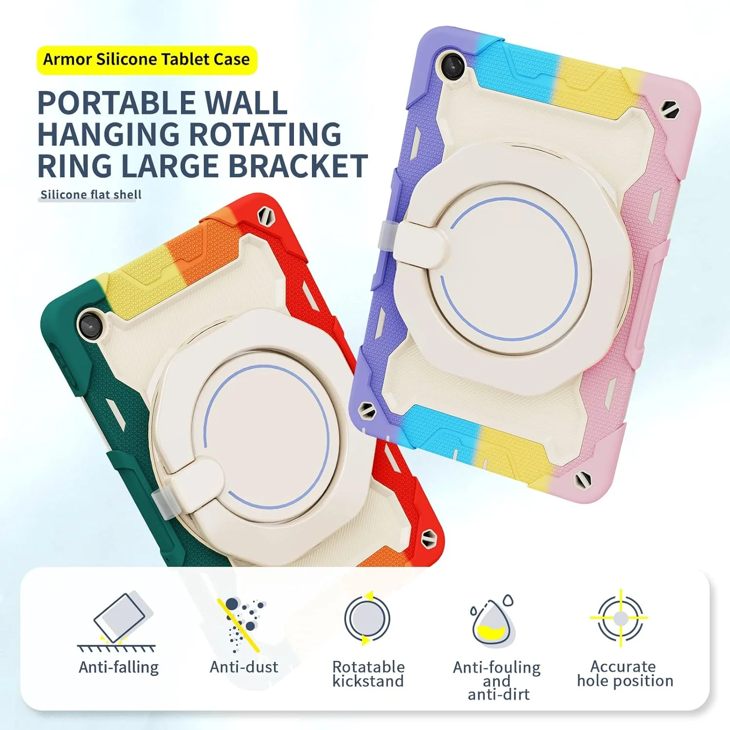 کیف سیلیکونی تبلت nincyee برای Lenovo Tab M10 Plus نسل 3، قاب ضد ضربه با نگهدارنده قلم، بند شانه، حلقه بزرگ چرخان پایه نگهدارنده برای کودکان