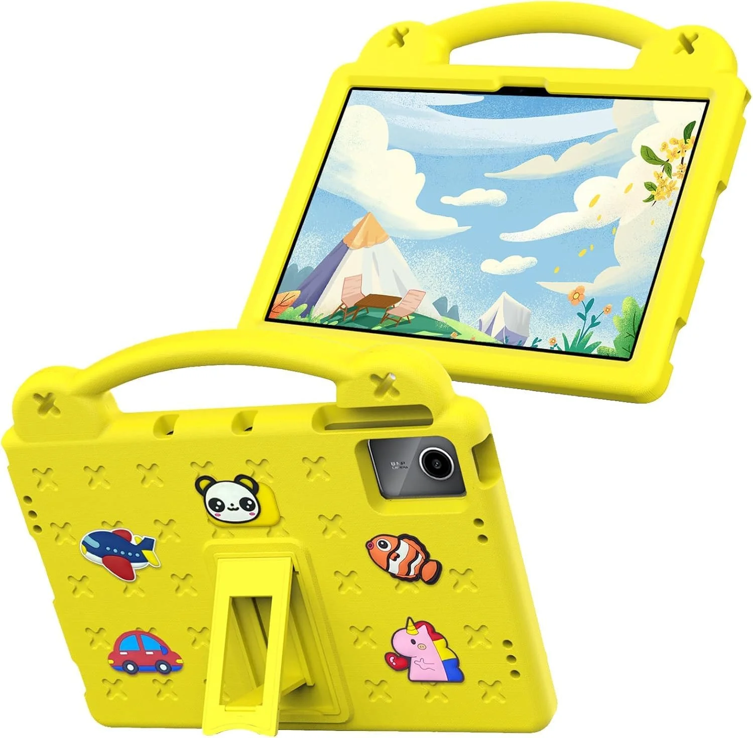 Gruattreay Kids Case for Lenovo Tab K11（2024）, Heavy Duty EVA Foam Shockproof Cover Kids Proof Case with Stand (Yellow)