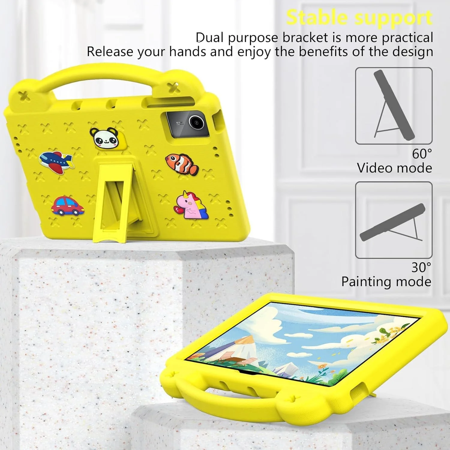 Gruattreay Kids Case for Lenovo Tab K11（2024）, Heavy Duty EVA Foam Shockproof Cover Kids Proof Case with Stand (Yellow)