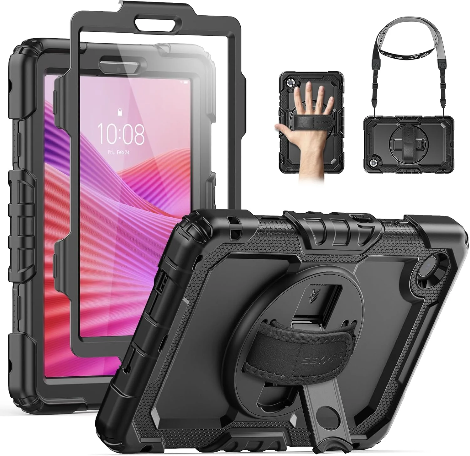 کیف محافظ تبلت SEYMAC مناسب برای تبلت لنوو تب وان/تب K9 سایز 8.7 اینچ 2025 ضد ضربه با محافظ صفحه نمایش داخلی، بند چرخشی 360 درجه/پایه، بند شانه، TB305XU TB305FU، مشکی کیف محافظ تبلت SEYMAC مناسب برای تبلت لنوو تب وان/تب K9 سایز 8.7 اینچ 2025 ضد ضربه با محافظ صفحه نمایش داخلی، بند چرخشی 360 درجه/پایه، بند شانه، TB305XU TB305FU، مشکی