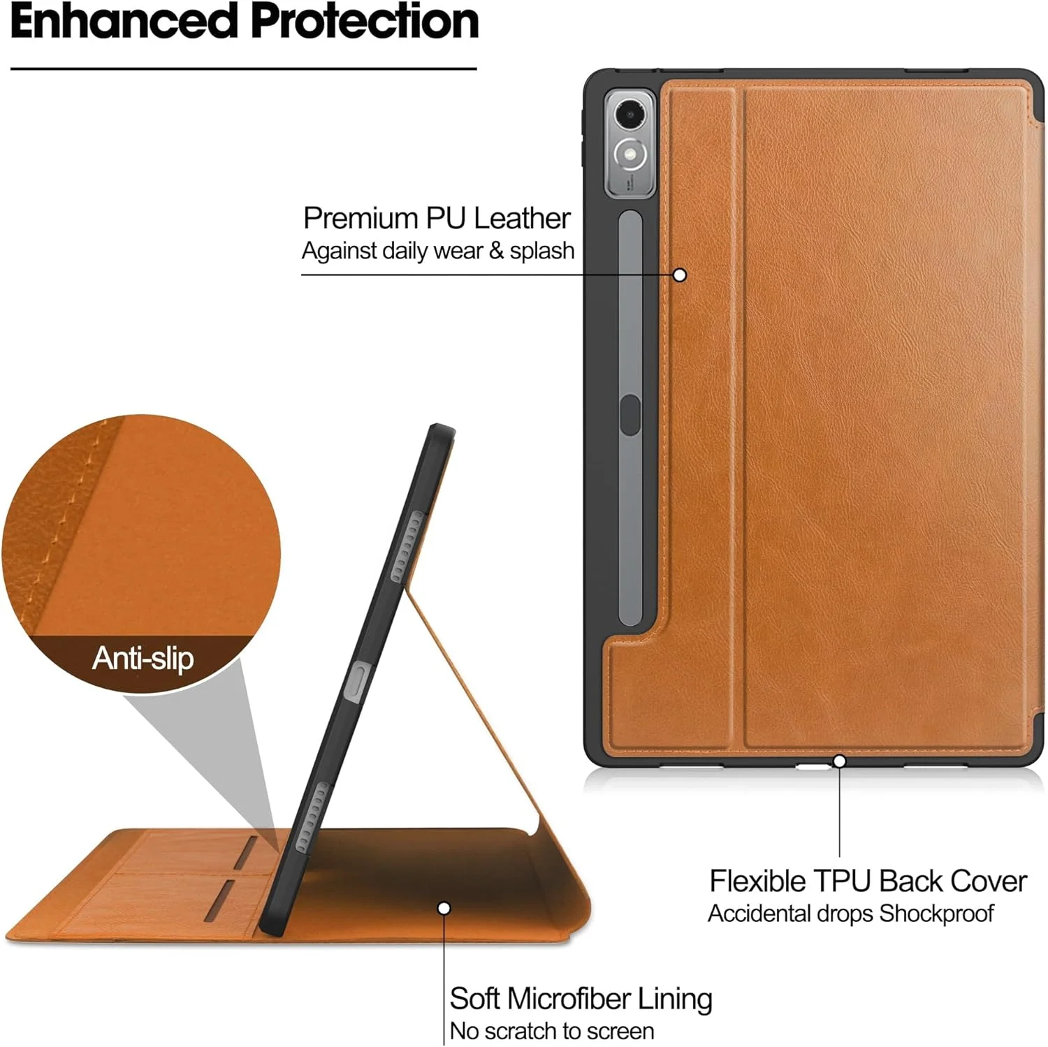 کیف تبلت چرمی با روکش تاشو سازگار با تبلت Lenovo Tab P12/Tab Pad Pro 12.7 اینچی، دارای عملکرد خواب/بیدار و جای قلم S، پوسته محافظ کیف تبلت چرمی با روکش تاشو سازگار با تبلت Lenovo Tab P12/Tab Pad Pro 12.7 اینچی، دارای عملکرد خواب/بیدار و جای قلم S، پوسته محافظ