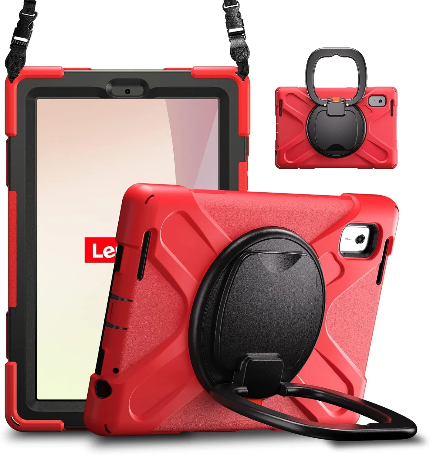 کیف تبلت سازگار با لنوو تب M9 (TB-310FU) 9.0 اینچ، کیف مقاوم در برابر ضربه با پایه چرخان، دسته و بند شانه، پوشش محافظ ضد ضربه (قرمز)