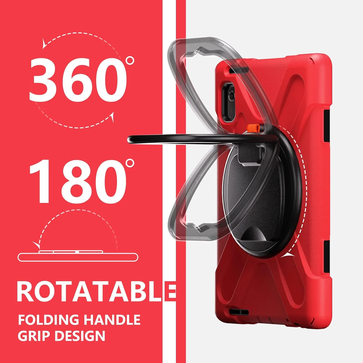 کیف تبلت سازگار با لنوو تب M9 (TB-310FU) 9.0 اینچ، کیف مقاوم در برابر ضربه با پایه چرخان، دسته و بند شانه، پوشش محافظ ضد ضربه (قرمز)