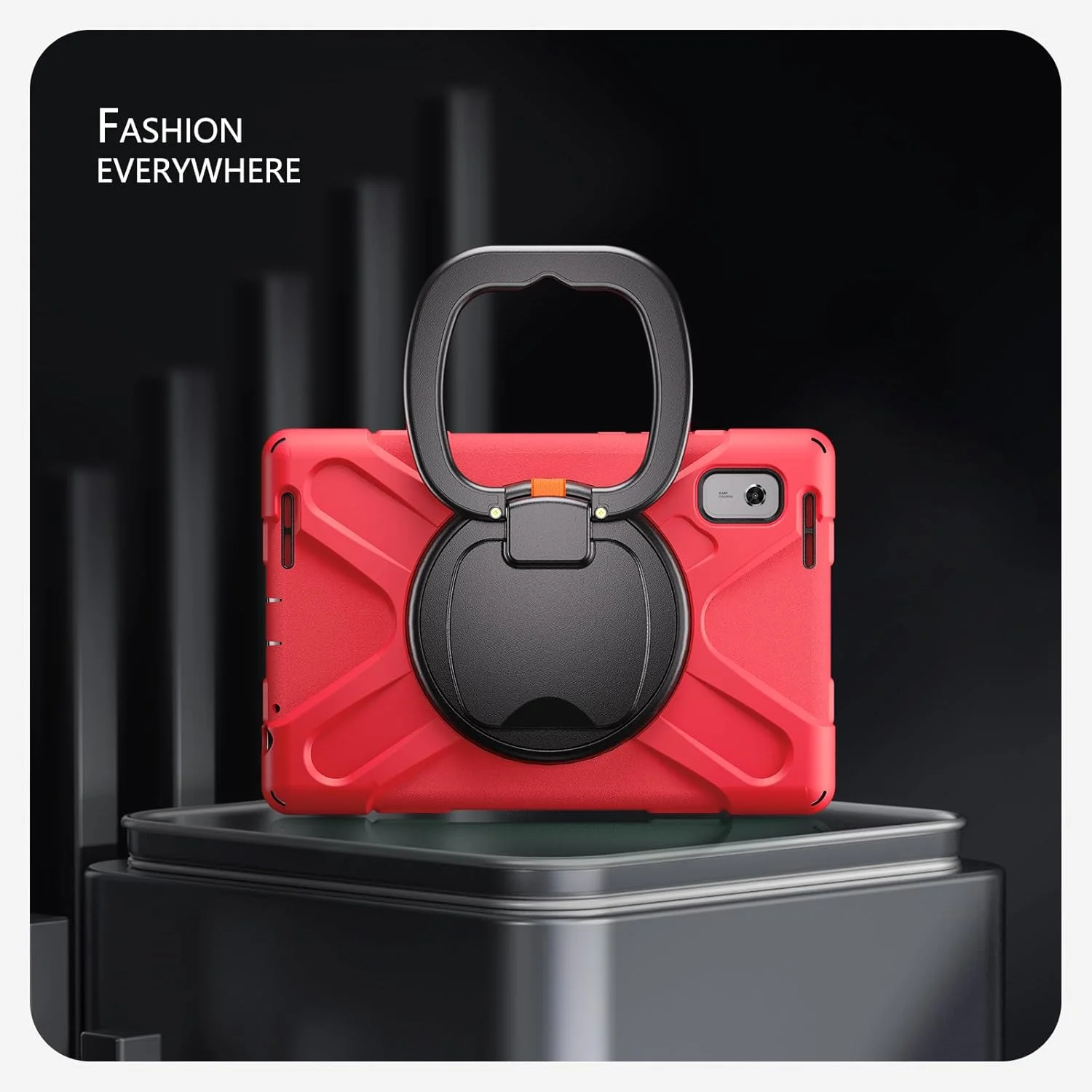 کیف تبلت سازگار با لنوو تب M9 (TB-310FU) 9.0 اینچ، کیف مقاوم در برابر ضربه با پایه چرخان، دسته و بند شانه، پوشش محافظ ضد ضربه (قرمز)