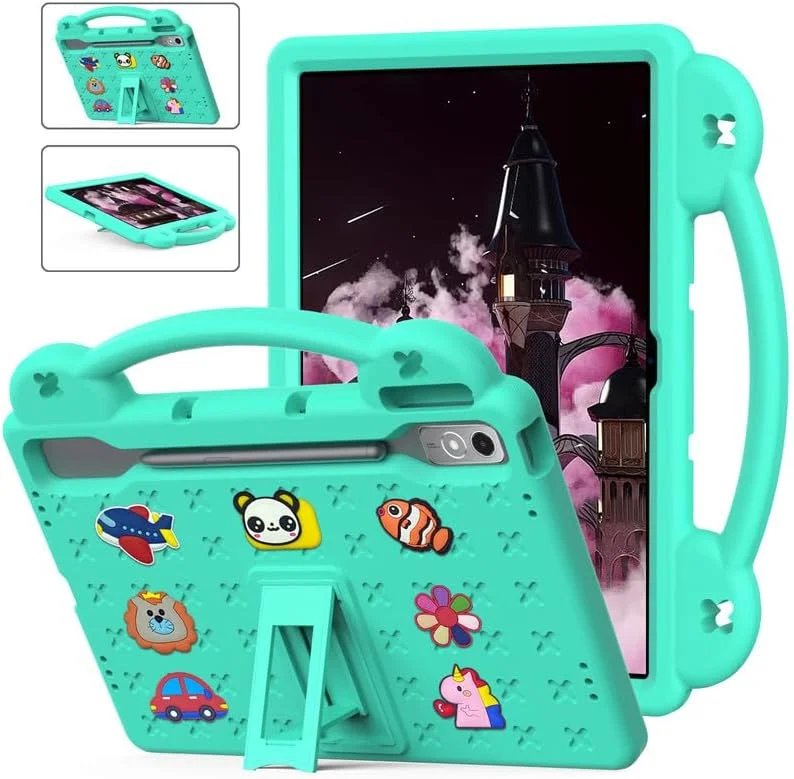 کیف تبلت نیکاکیو مناسب برای لنوو تب P12 با صفحه نمایش 12.7 اینچی مدل TB370FU تولید سال 2023، کیف تبلت کودکانه، طراحی بامزه DIY، دارای دسته با استند، پوشش محافظ سبک وزن EVA، سبز