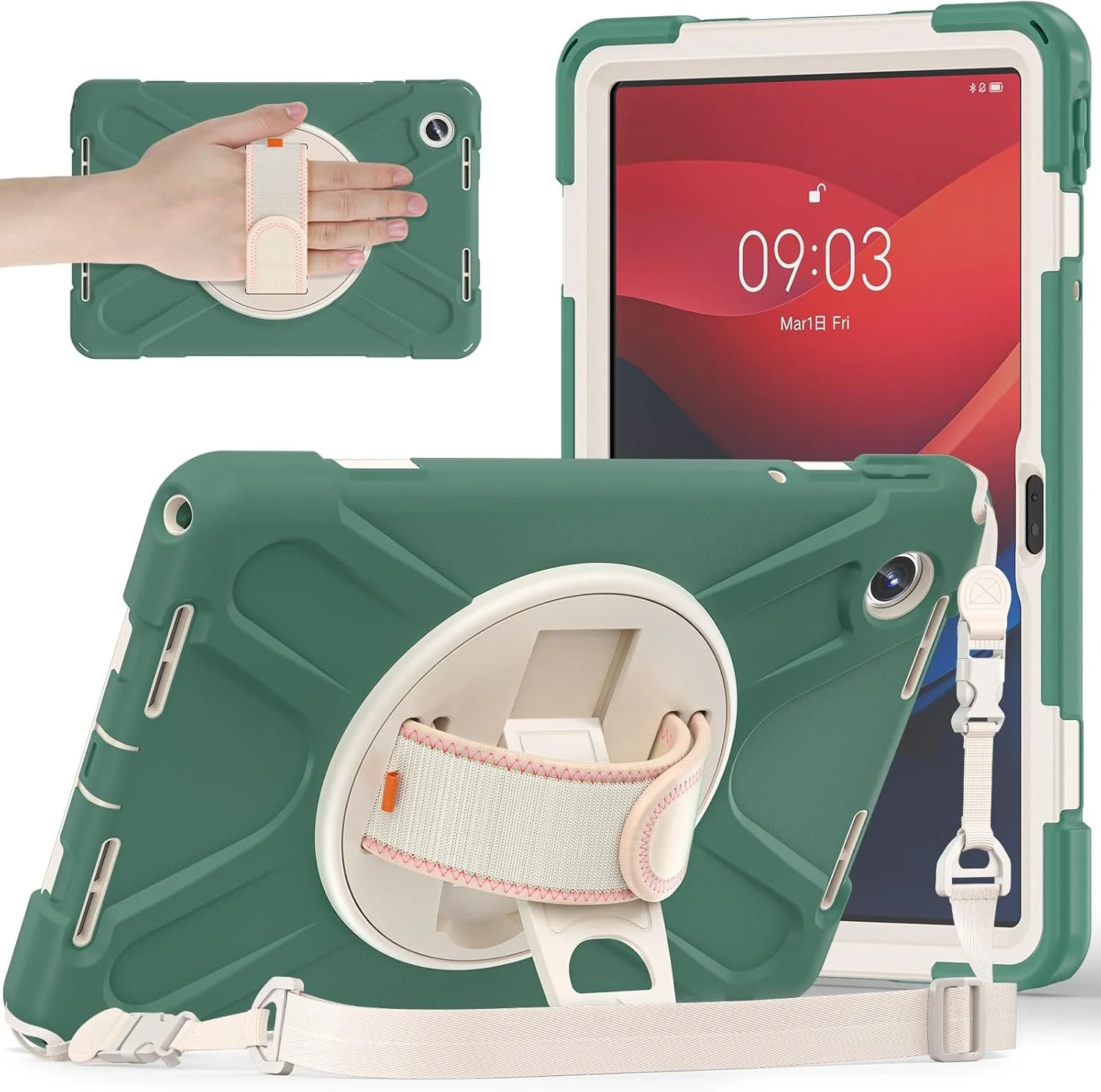 کیف تبلت سازگار با Lenovo Tab M11 TB-330FU / Lenovo Xiaoxin Pad 2024 TB-331FC 2024، قاب محافظ سنگین و مقاوم در برابر ضربه با جای قلم، کاور محافظ بند شانه دار