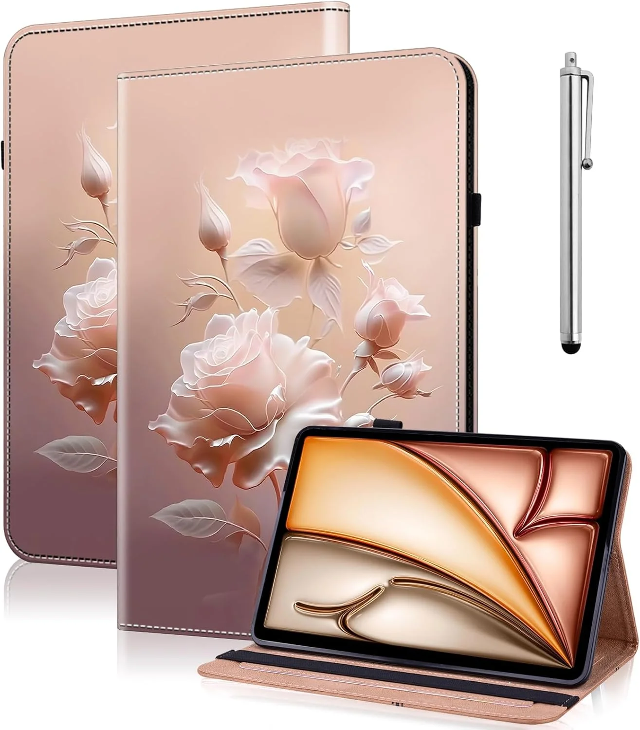کیف VODEFOX برای تبلت Lenovo Yoga Tab Plus 12.7 اینچی 2025، جلد محافظ چرمی PU مقاوم در برابر ضربه برای Lenovo Yoga Tab Plus 12.7" - گل های سرامیکی