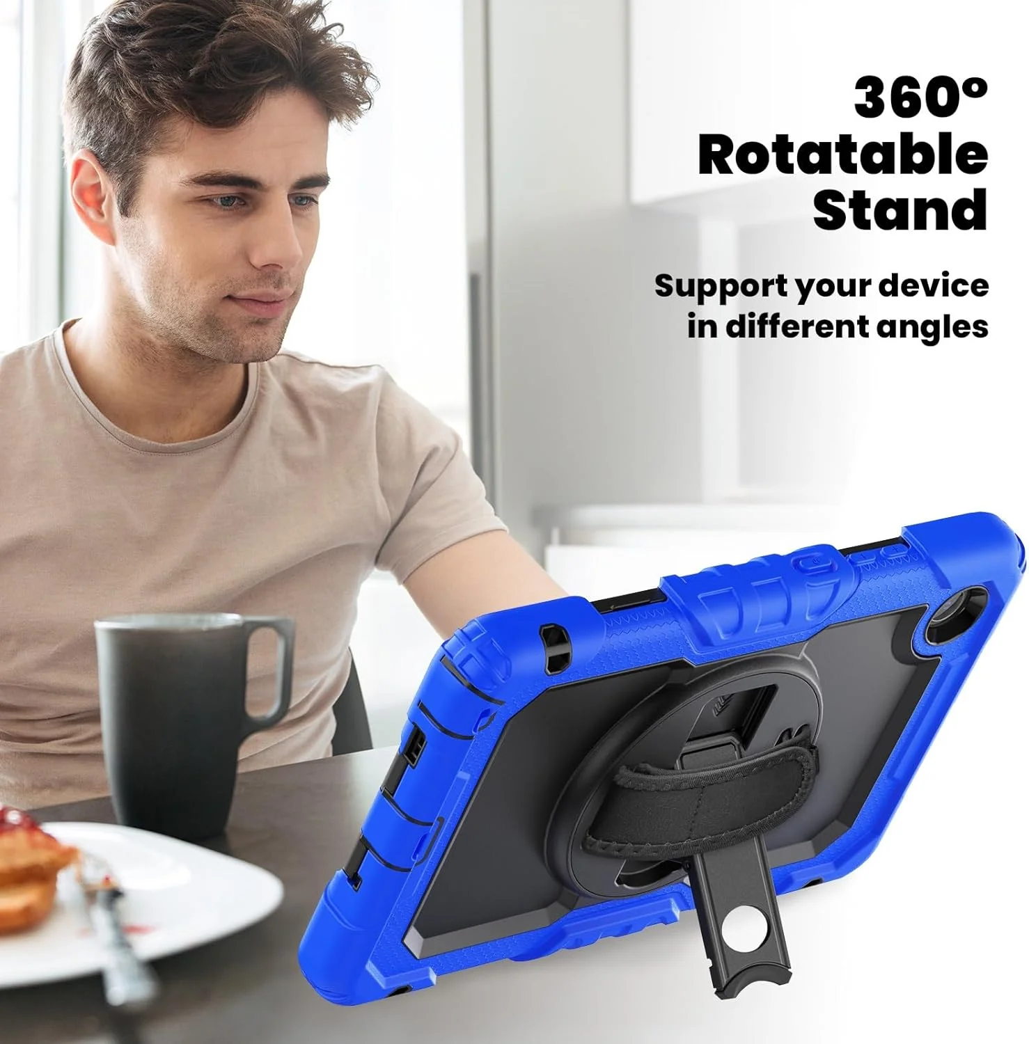 محافظ تبلت سازگار با تبلت لنوو تب وان 8.7 اینچی مدل K9 TB305FU به همراه محافظ صفحه نمایش، قاب مقاوم در برابر ضربه با بند چرخشی 360 درجه و پایه