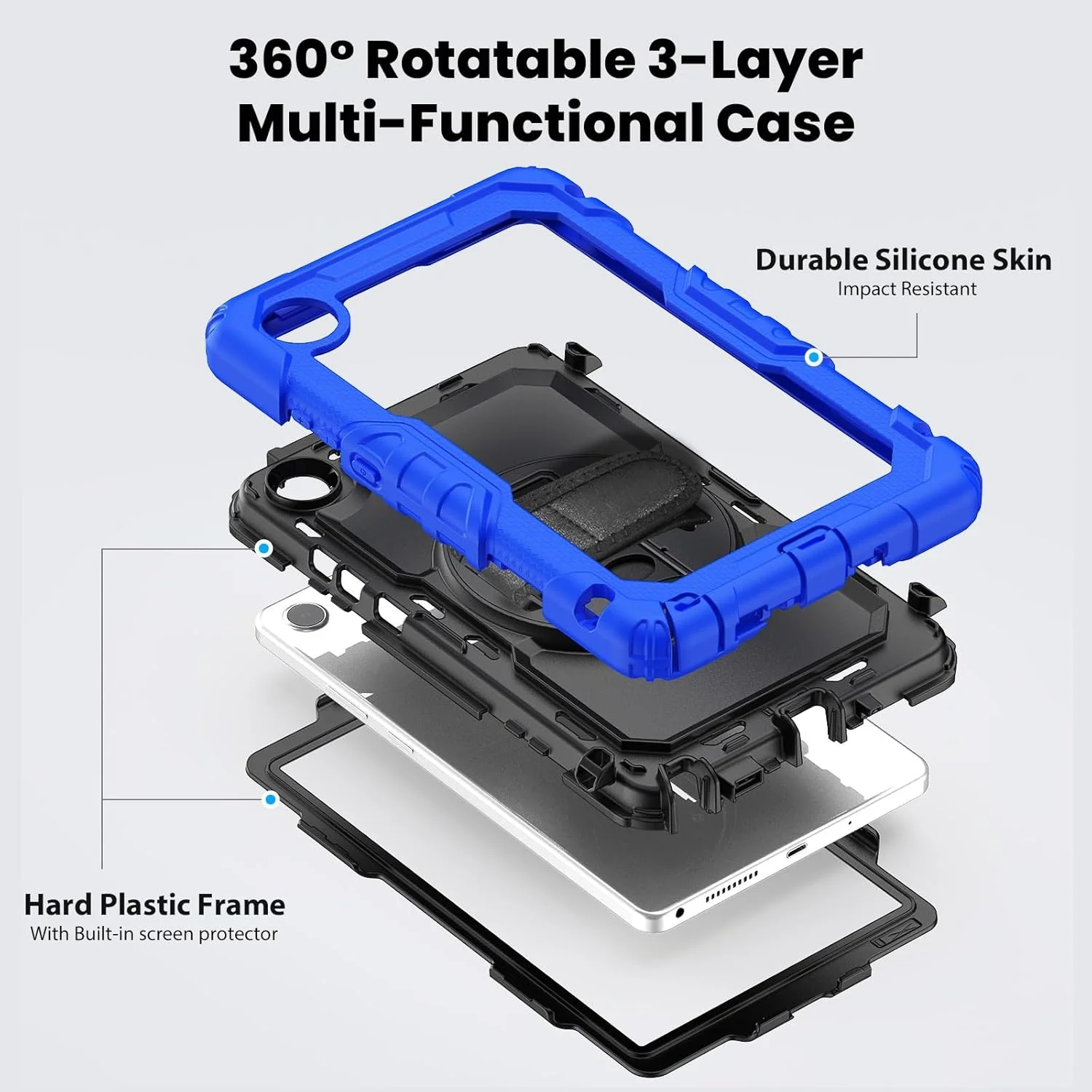 محافظ تبلت سازگار با تبلت لنوو تب وان 8.7 اینچی مدل K9 TB305FU به همراه محافظ صفحه نمایش، قاب مقاوم در برابر ضربه با بند چرخشی 360 درجه و پایه