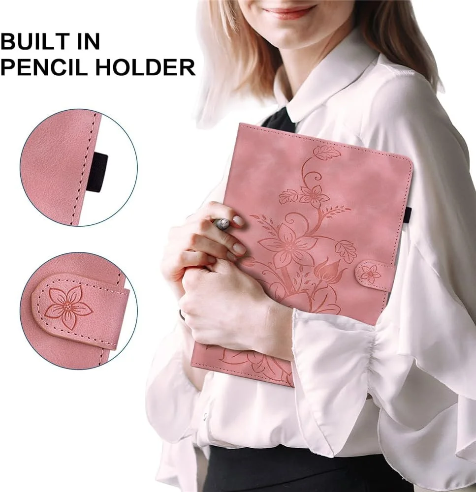 کیف محافظ تبلت لنوو تب M9 مدل TB-310FU سال 2024/2023، جلد چرمی PU ضد ضربه با قابلیت تنظیم چند زاویه به همراه پایه نگهدارنده، جای قلم و کارت/کیف پول برای تبلت 9 اینچی لنوو M9 (صورتی)