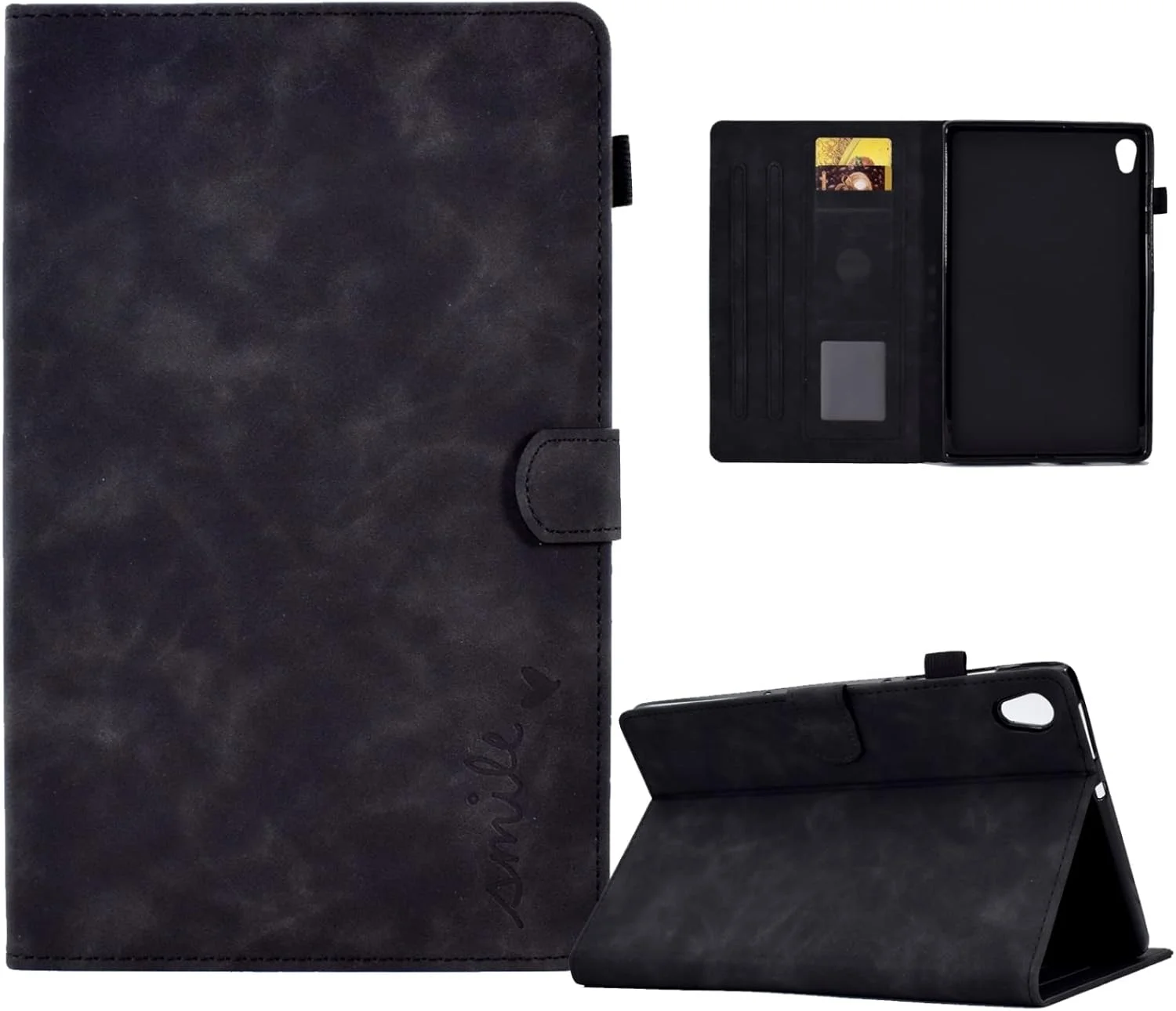 کیف چرمی تبلت ZZjingli با طرح لبخند برجسته و قابلیت تاشو مناسب برای لنوو تب M10 HD نسل 2 (خاکی)(قرمز)(سبز) و غیره (رنگ: مشکی)