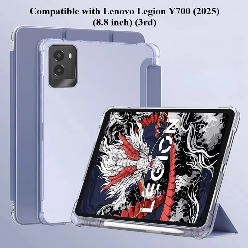 کاور گرواتری سازگار با تبلت لنوو لیجن Y700 (2025) (8.8 اینچ) (نسل سوم)، کاور سه تایی تبلت با عملکرد خواب/بیدار خودکار و عملکرد استند و جای قلم، روکش محافظ ضد اصطکاک (خاکستری)