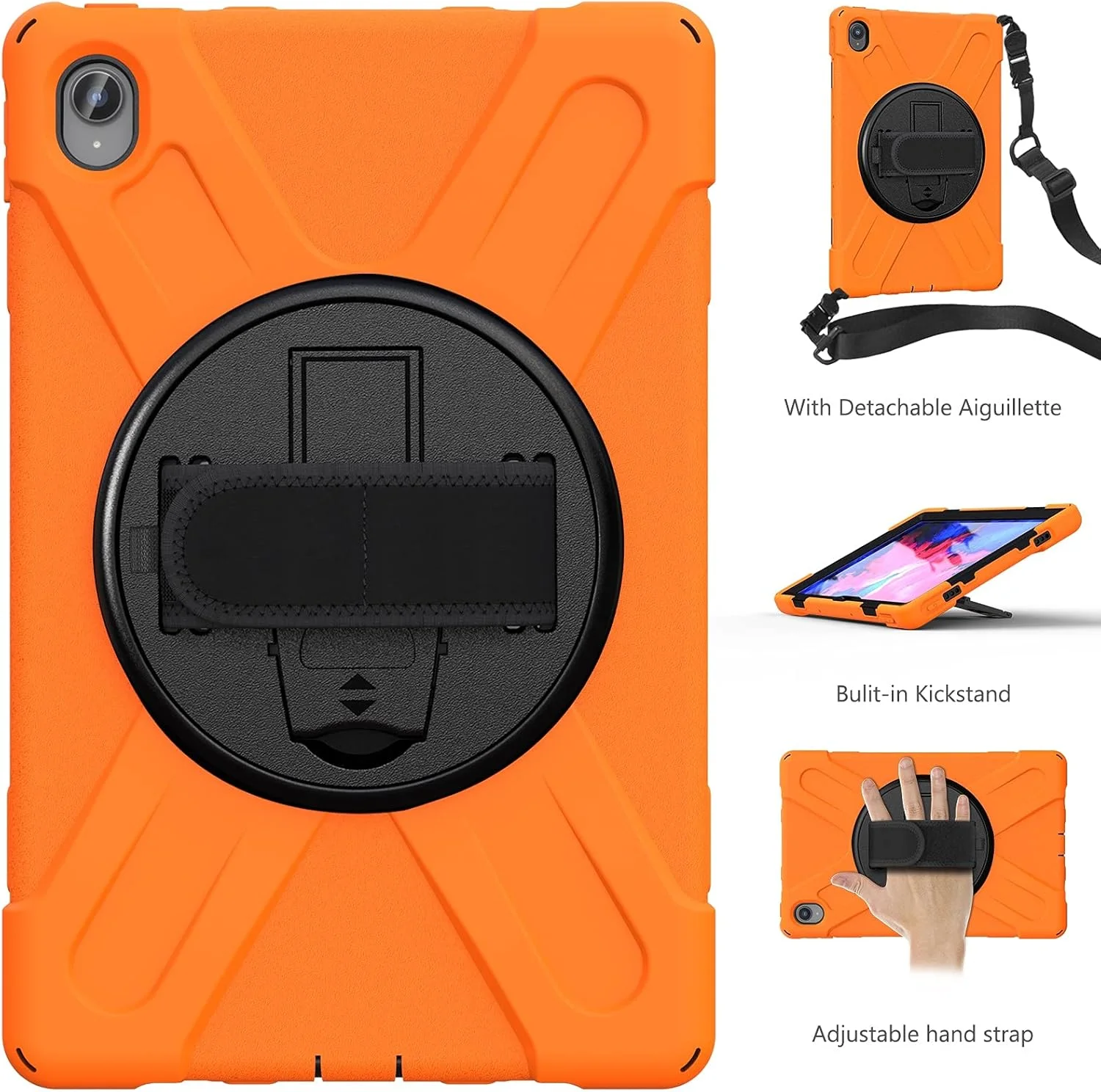 کیف تبلت مسافرتی سه کاره مقاوم در برابر شکستگی برای Lenovo P11 TB-J606F، روکش تبلت ضد ضربه، پایه چند منظوره با قابلیت چرخش 360 درجه (نارنجی)