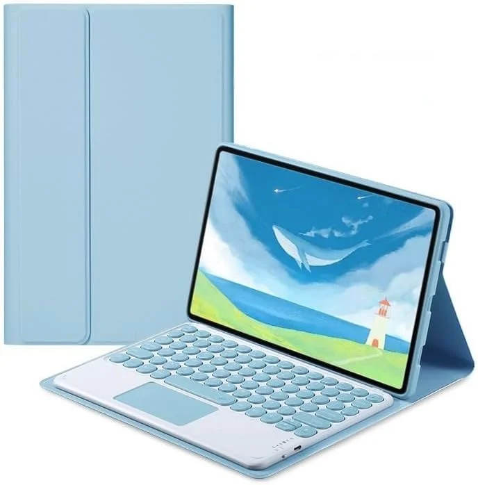 کاور کیبورد Gruattreay سازگار با تبلت Lenovo Tab P12 12.7 اینچ 2023، کیبورد رنگی گرد با طراحی یکپارچه و صفحه لمسی جداشدنی برای تبلت Tab P12 12.7 اینچی (آبی)